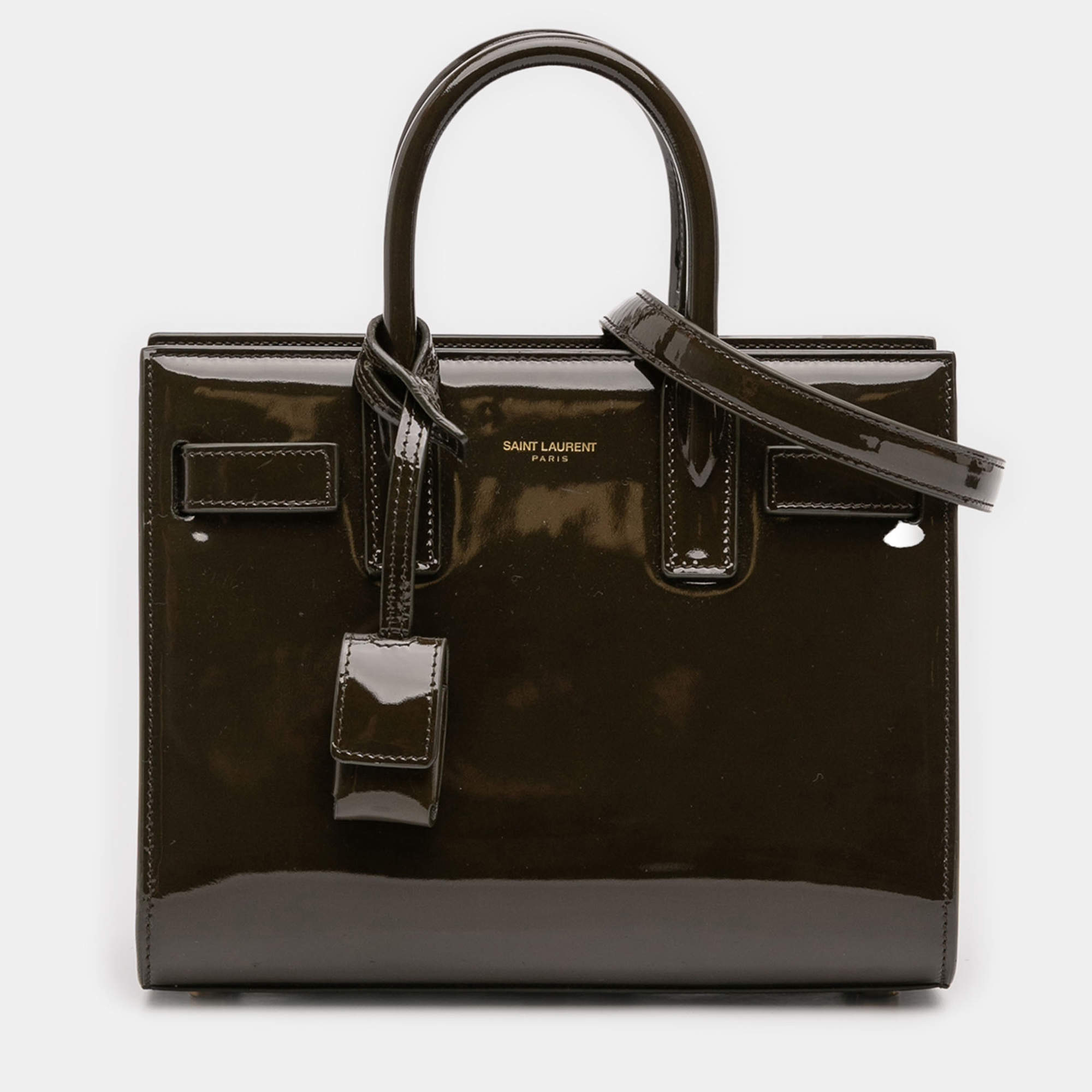 Pre Owned حقيبة سان لوران باريس ساك دي جور لامعة نانو خضراء