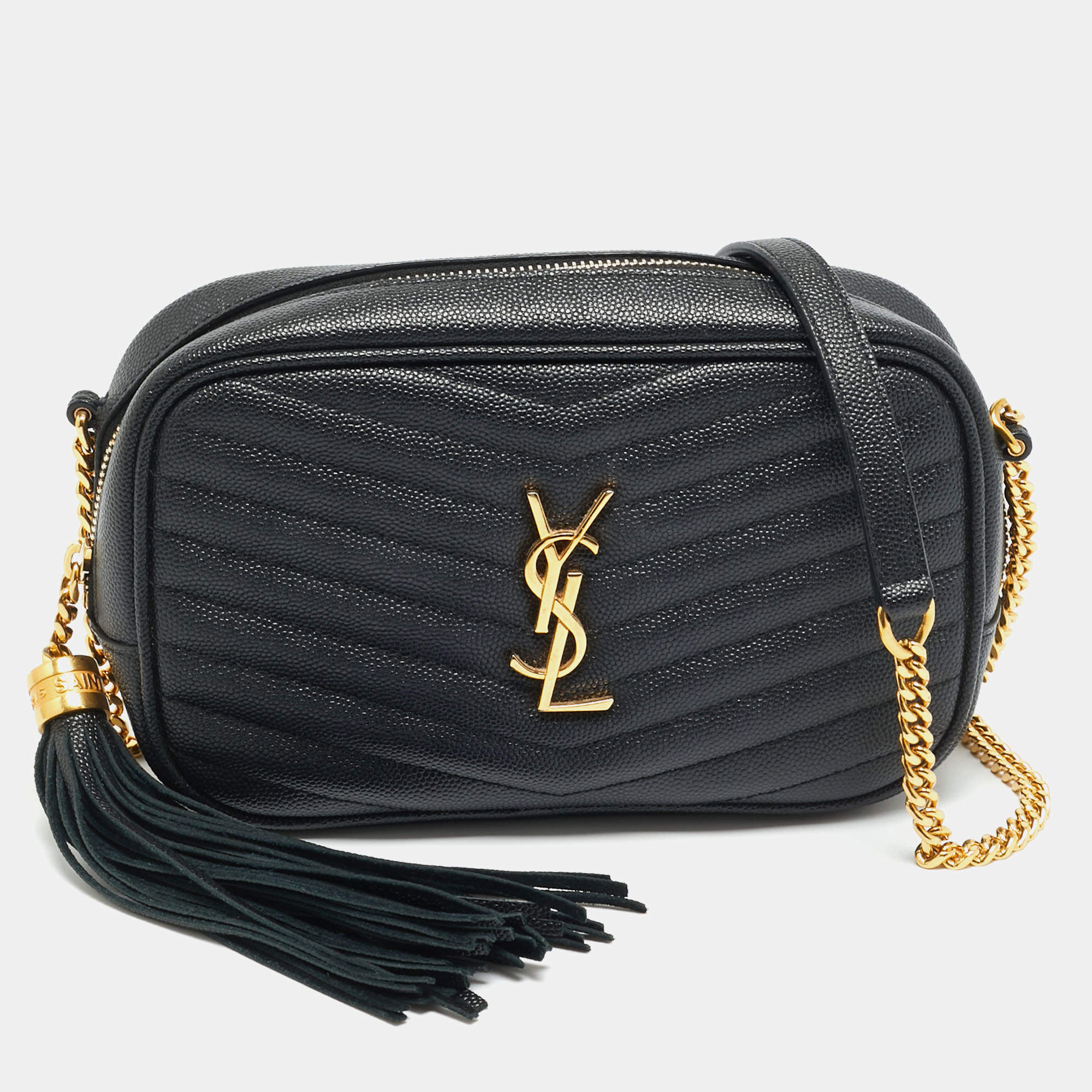 مملوكة مسبقًا Saint Laurent Lou Mini Black Matelassé Leather Crossbody Bag