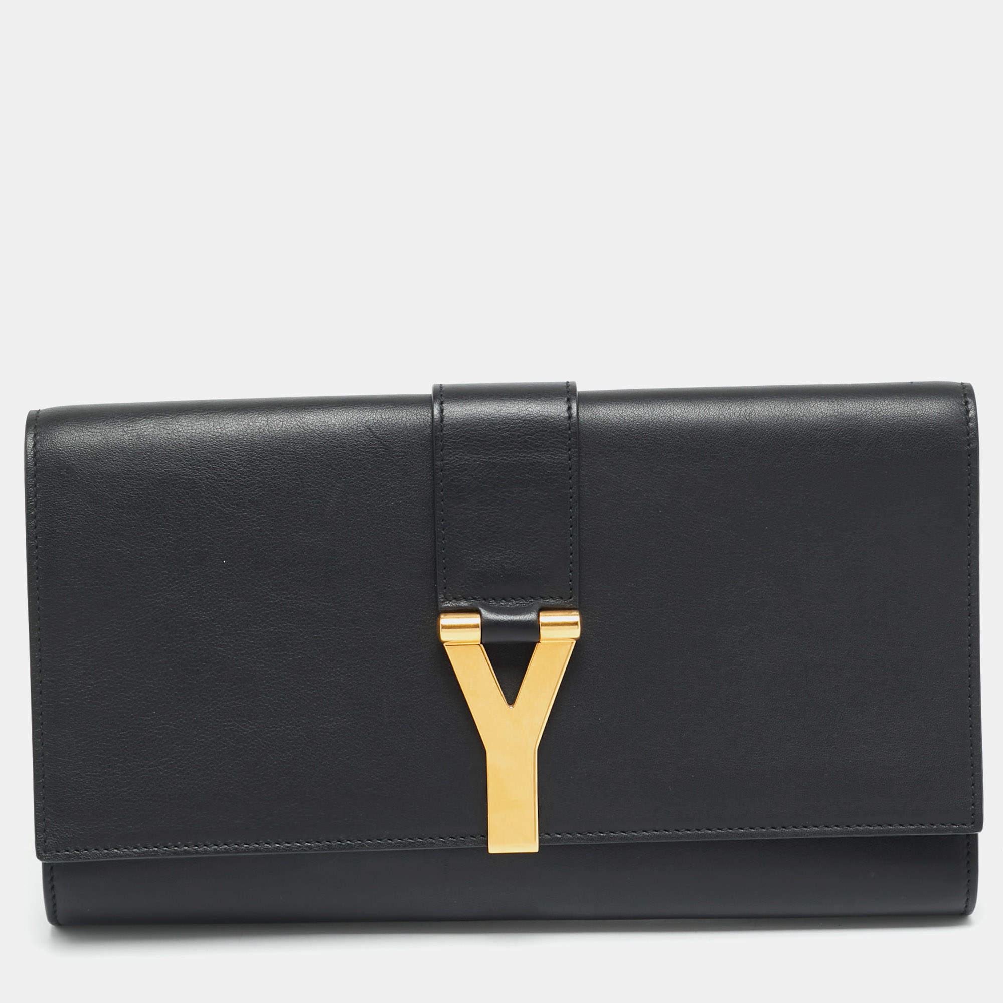 Pre Owned Saint Laurent Y-Ligne Black Leather Clutch
