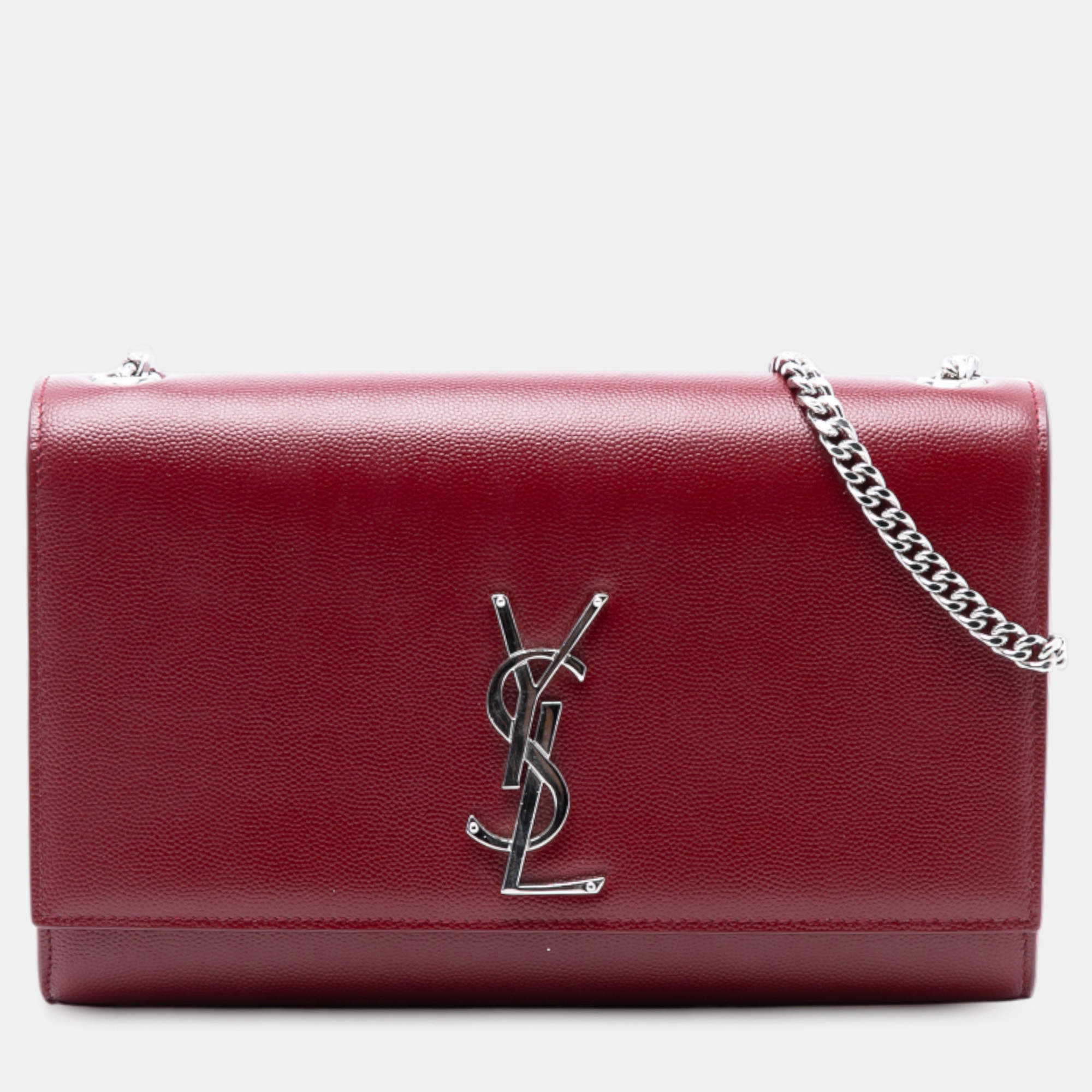 Pre Owned Saint Laurent Paris Red Medium Grain De Poudre Monogram Kate Crossbody