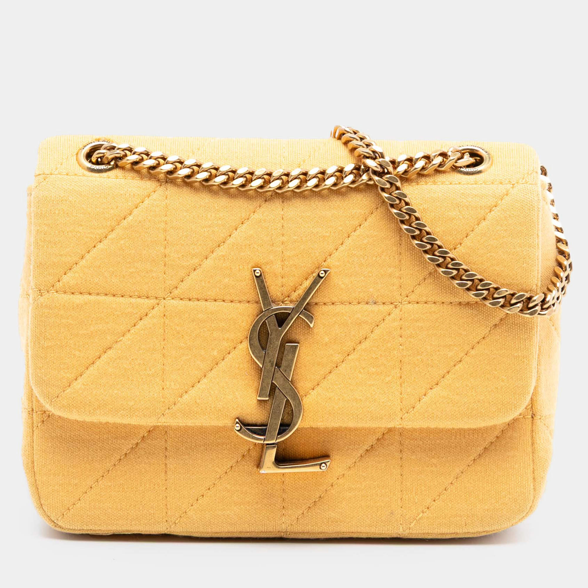 مملوكة مسبقًا Saint Laurent Paris Yellow Mini Jersey Wool Patchwork Jamie Crossbody