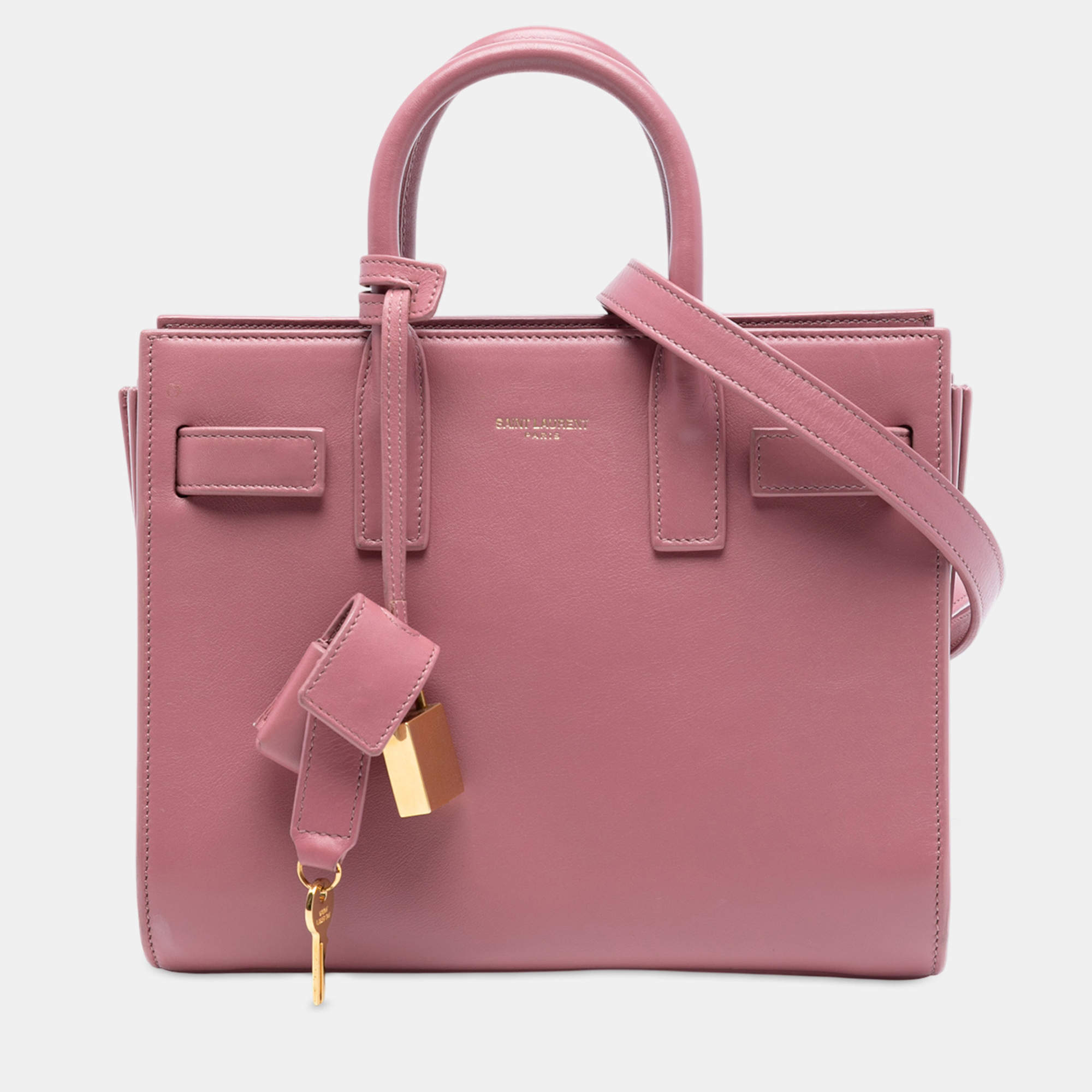 Pre Owned Saint Laurent Paris Pink Nano Leather Sac De Jour Satchel