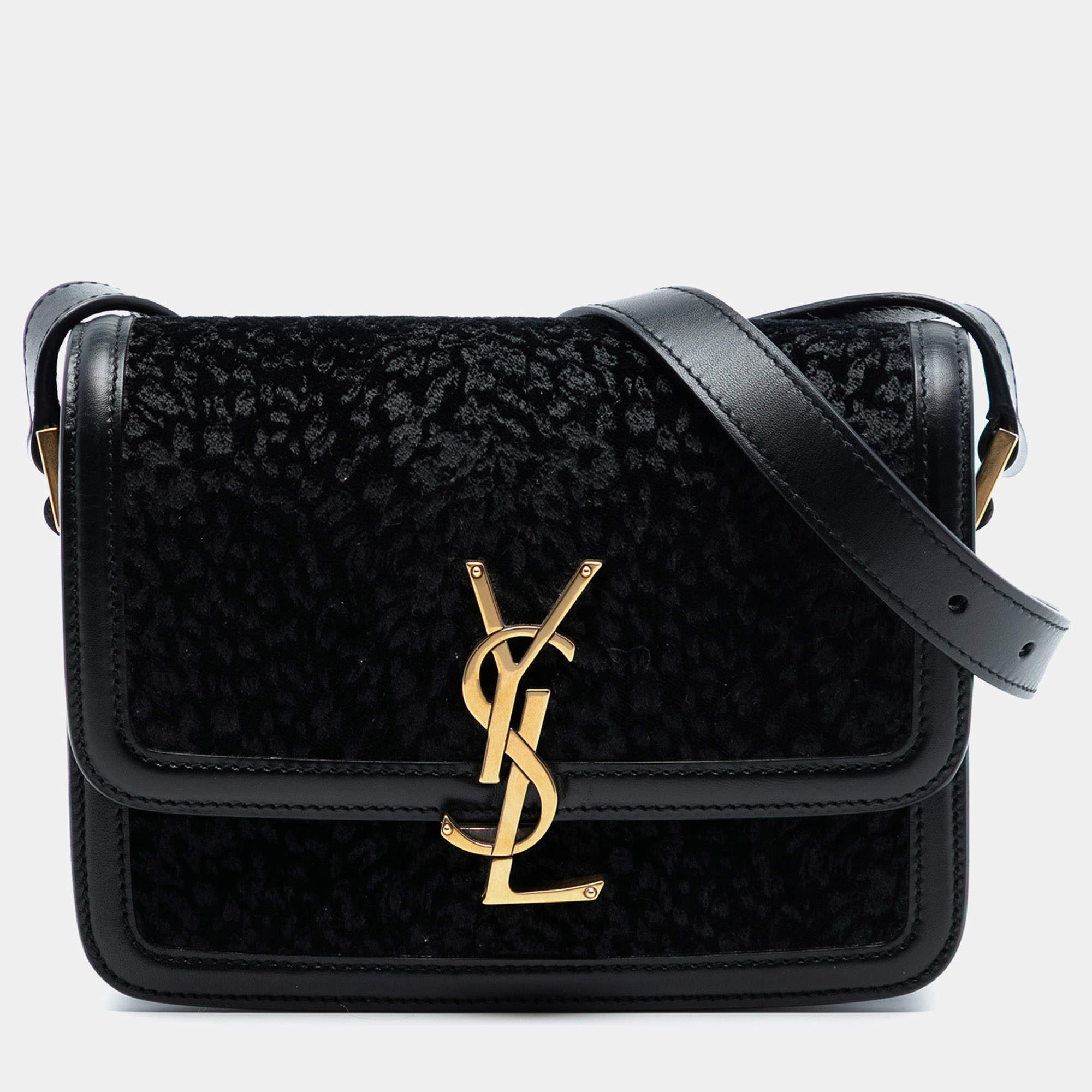 Pre Owned Saint Laurent Paris Black Small Velvet Solferino Satchel In Box