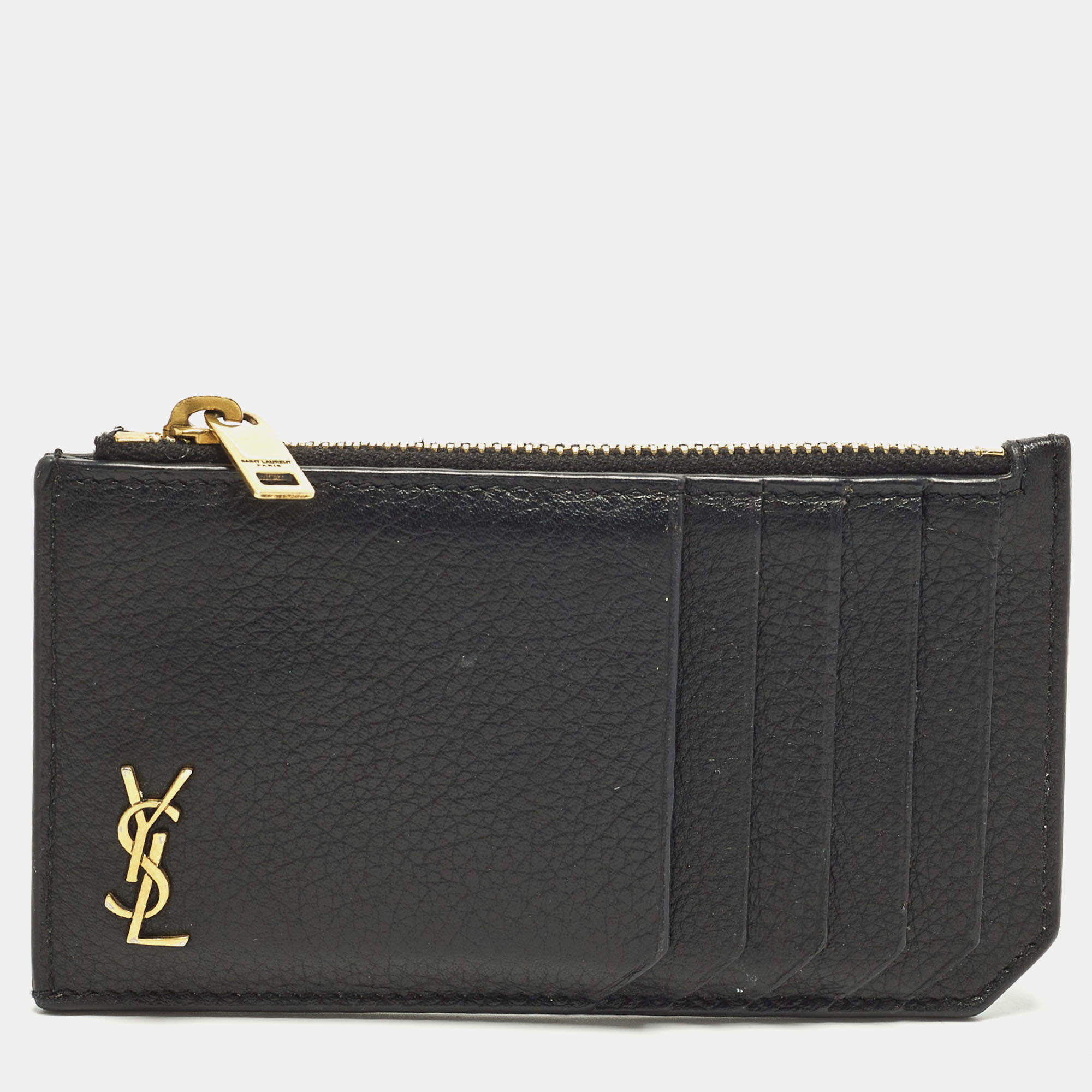 مملوكة مسبقًا Saint Laurent Monogram Black Leather Zip Card Holder