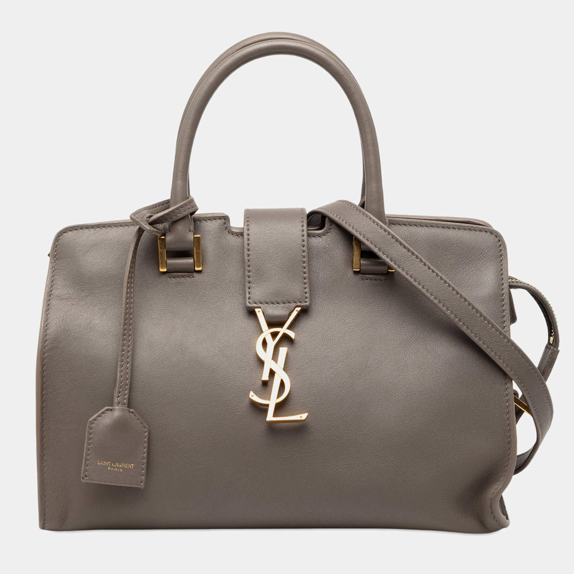 Pre Owned Saint Laurent Paris Baby Leather Monogram Downtown Cabas Satchel