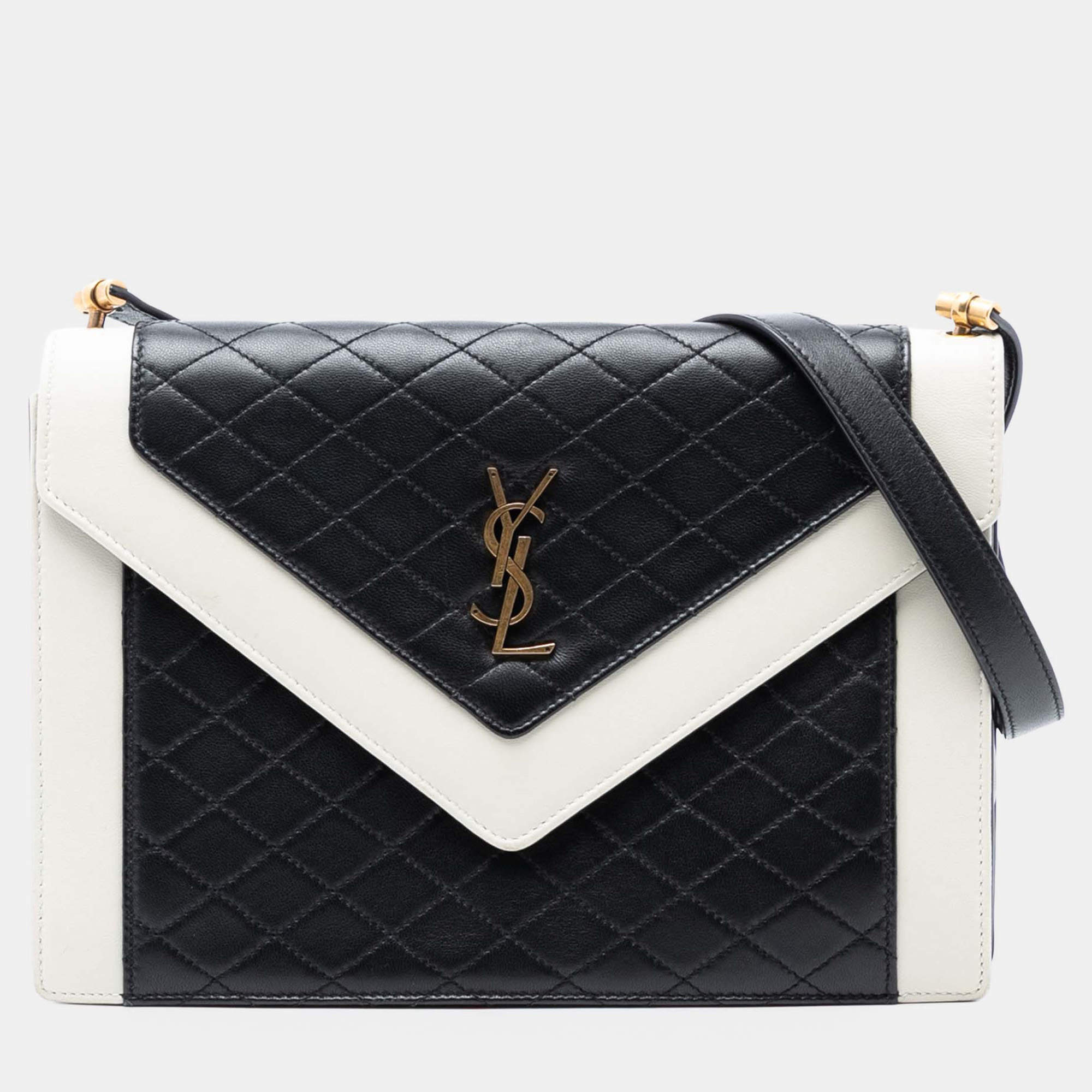 Pre Owned Saint Laurent Paris Black White Bicolor Quilted Lambskin Gaby Crossbody