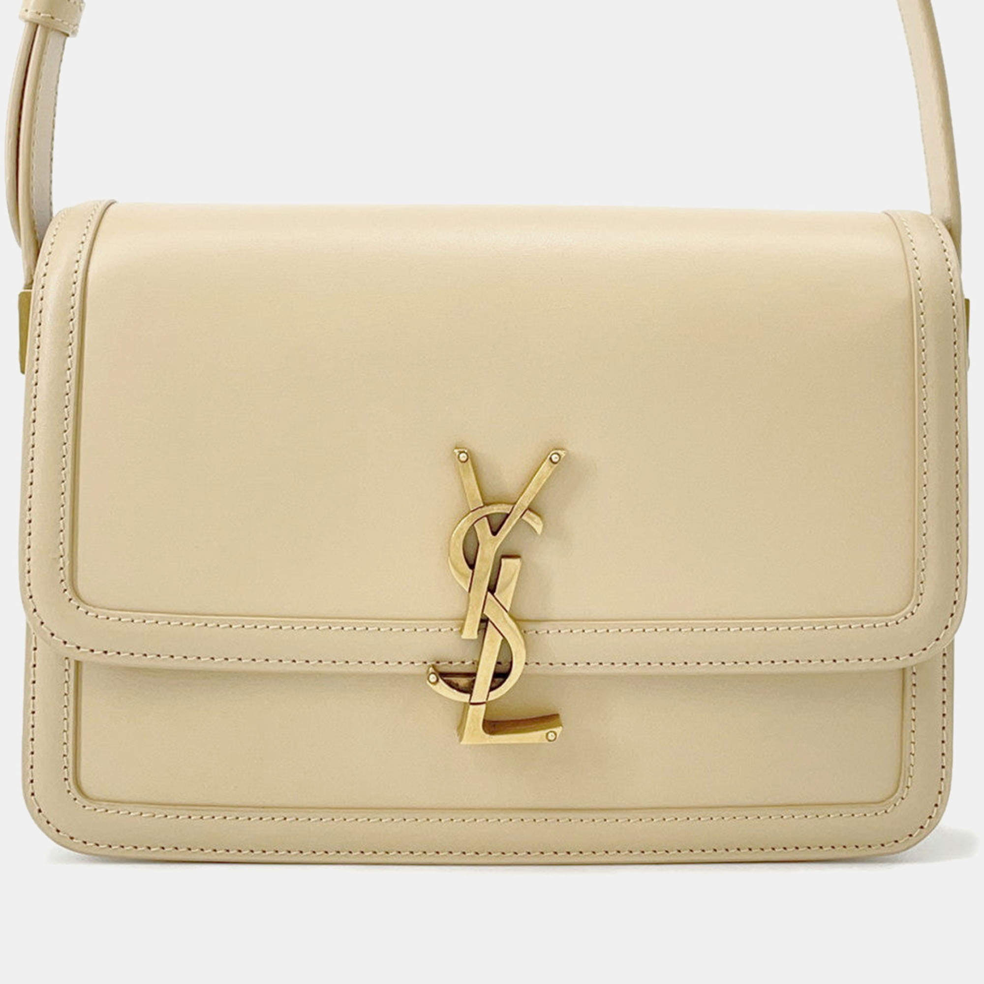 Pre Owned Saint Laurent Solferino Beige Leather Shoulder Bag