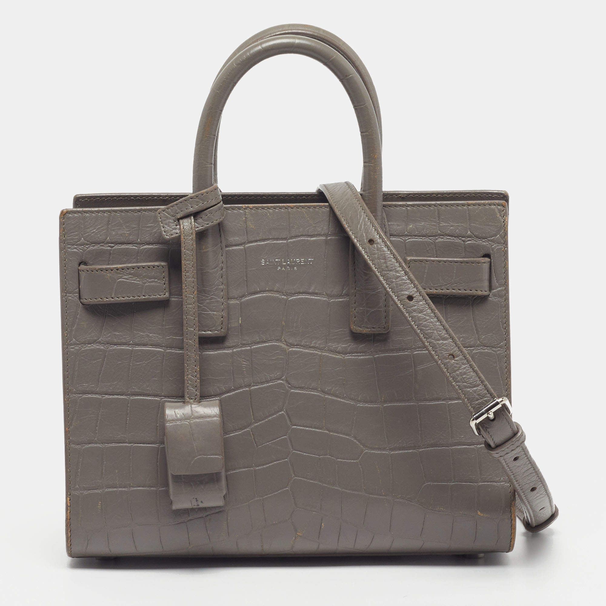 مملوكة مسبقًا حقيبة يد سان لوران نانو ساك دي جور كلاسيك جلد منقوش بشكل تمساح