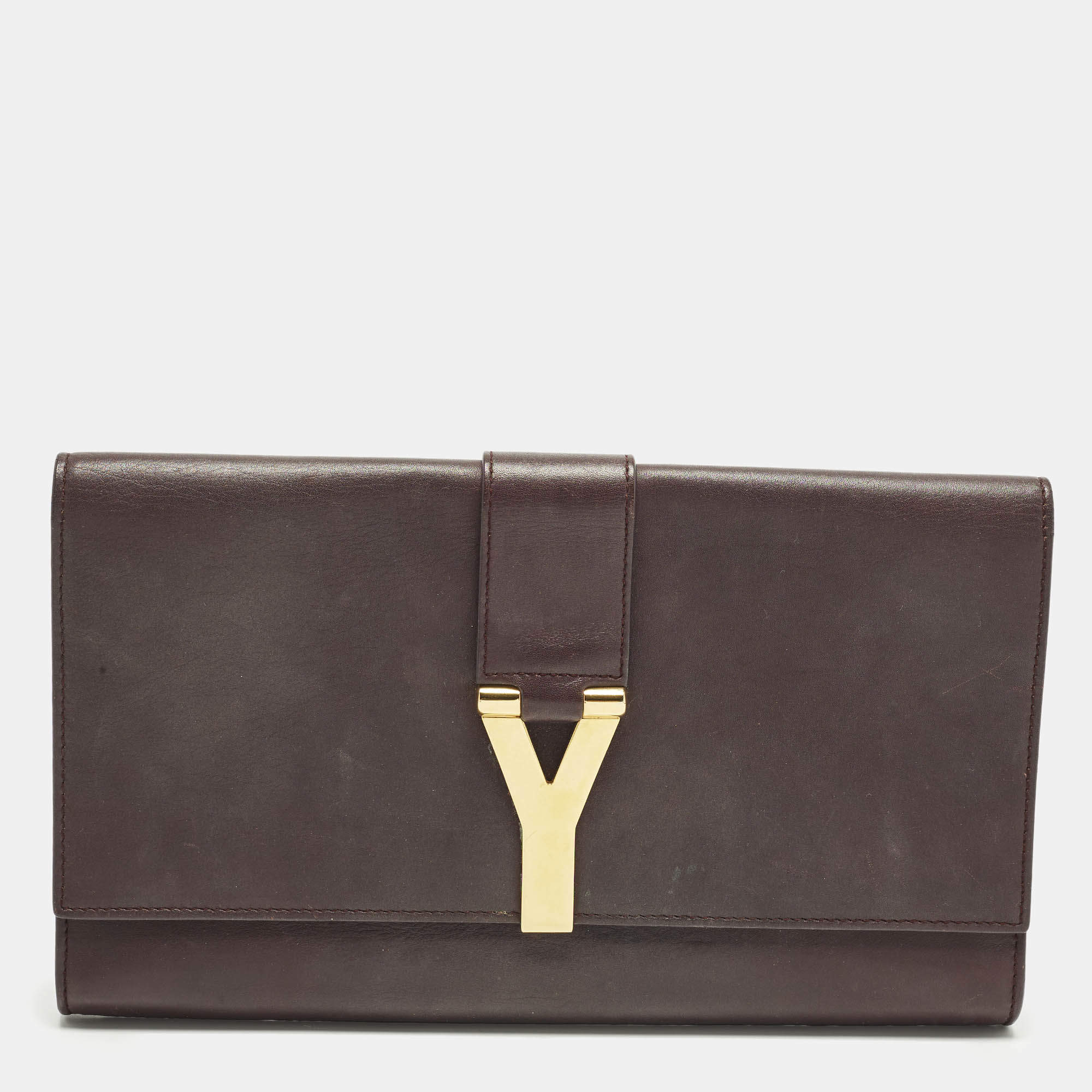 مملوكة مسبقًا حقيبة كلتش ساينت لوران ليين واي جلد عنابي