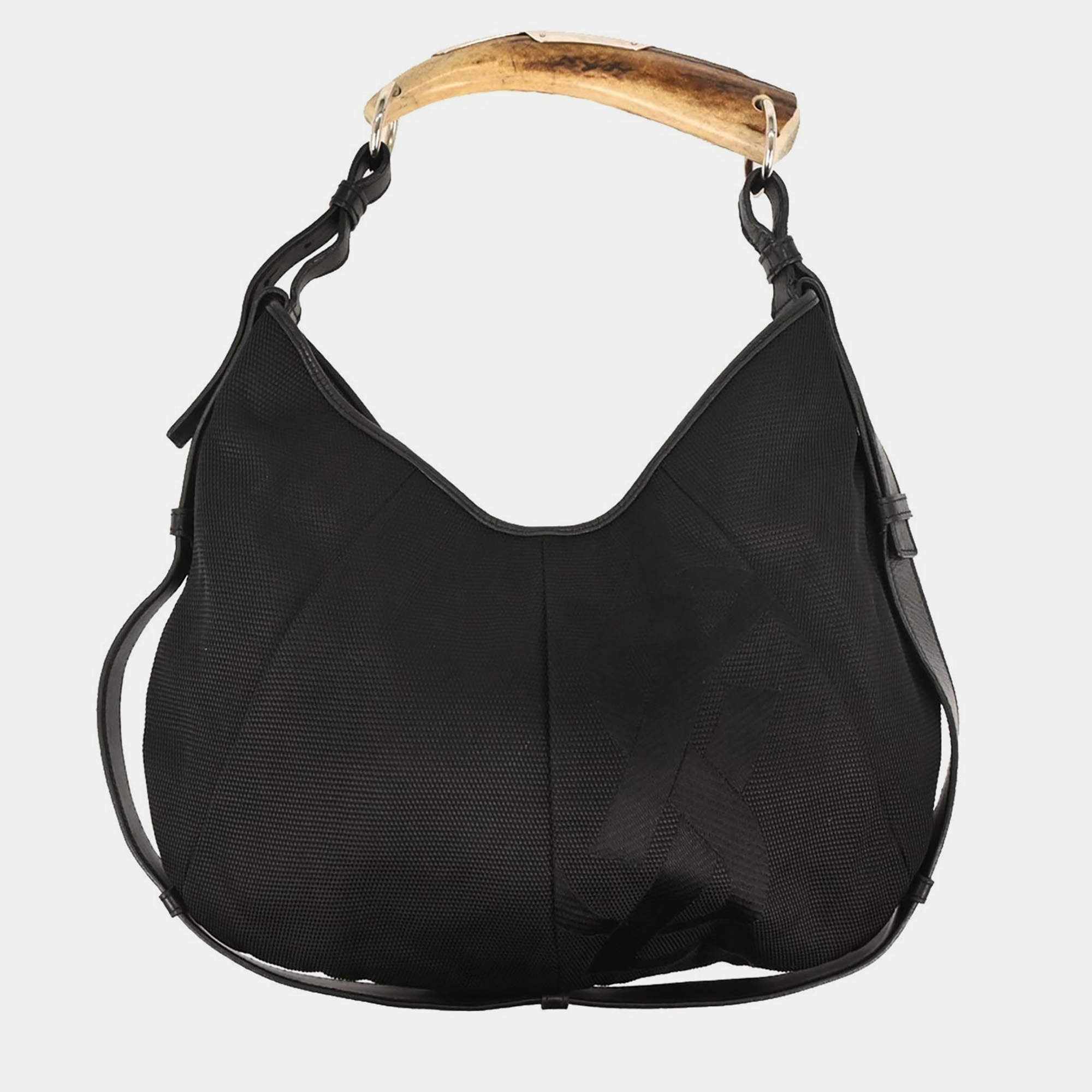 Pre Owned Saint Laurent Mombasa Medium Black Nylon Hobo Bag