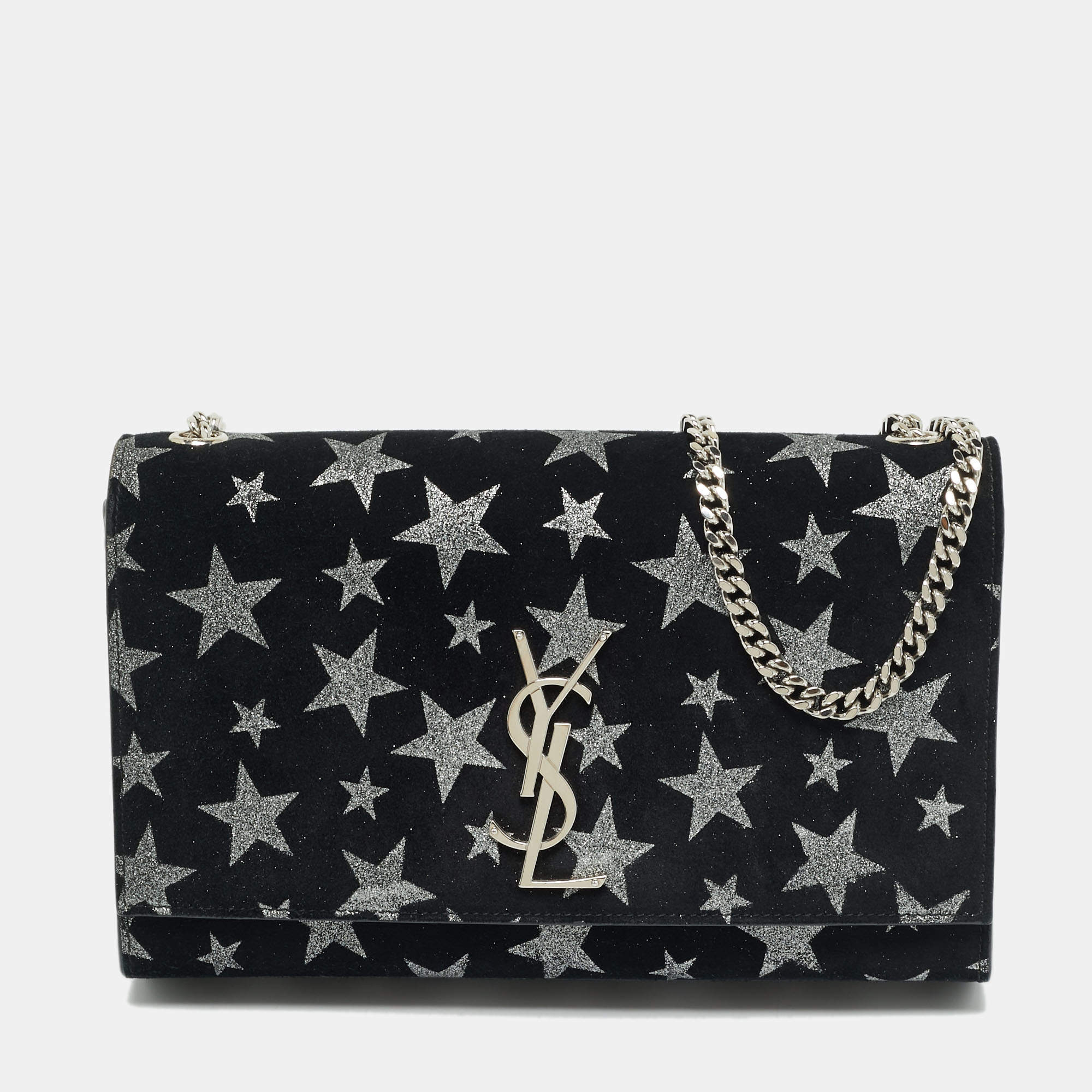 مملوكة مسبقًا Saint Laurent Kate Medium Black/Silver Star Suede Shoulder Bag