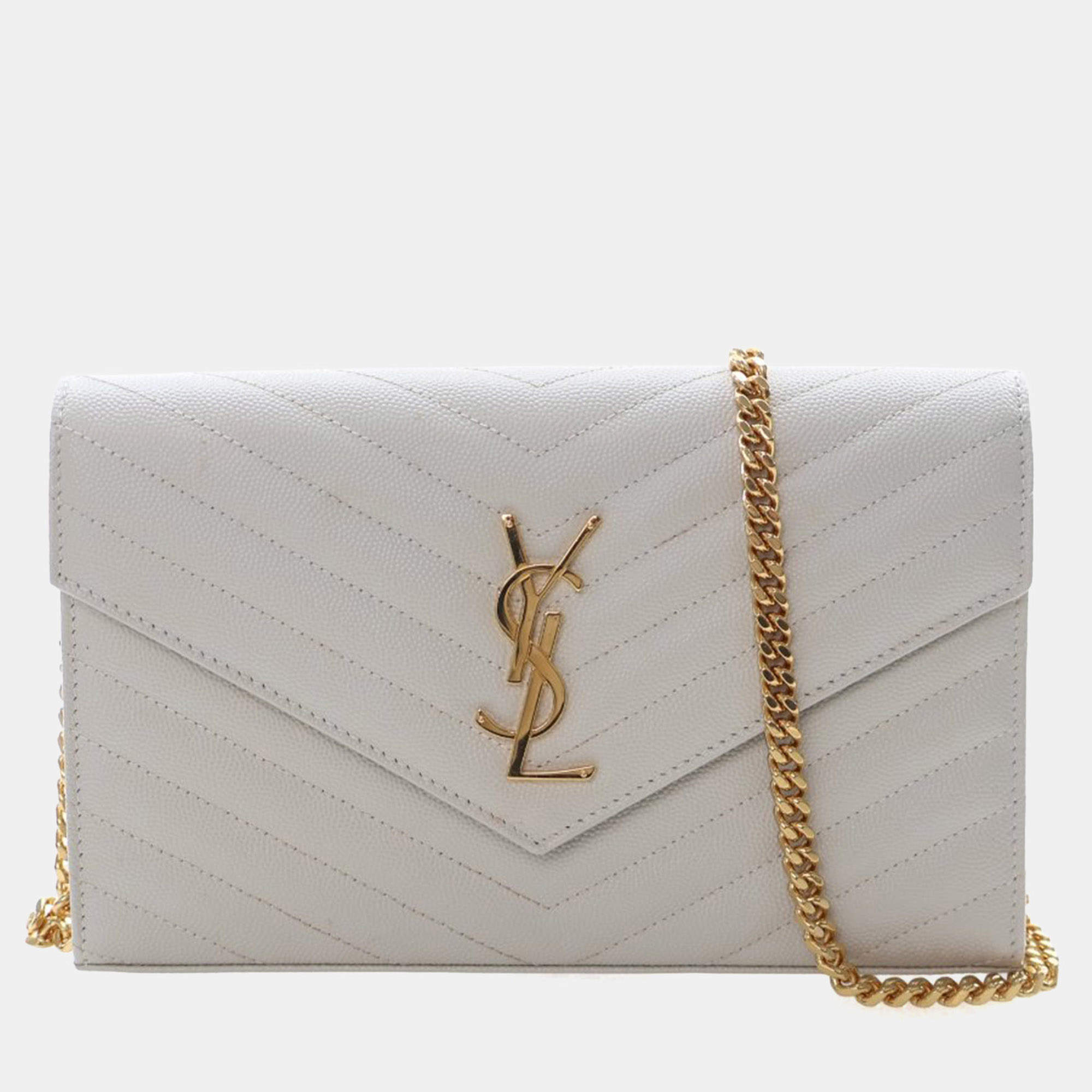 Pre Owned Saint Laurent Cassandre Matelasse Medium Grained Calfskin Leather Wallet On Chain Bag