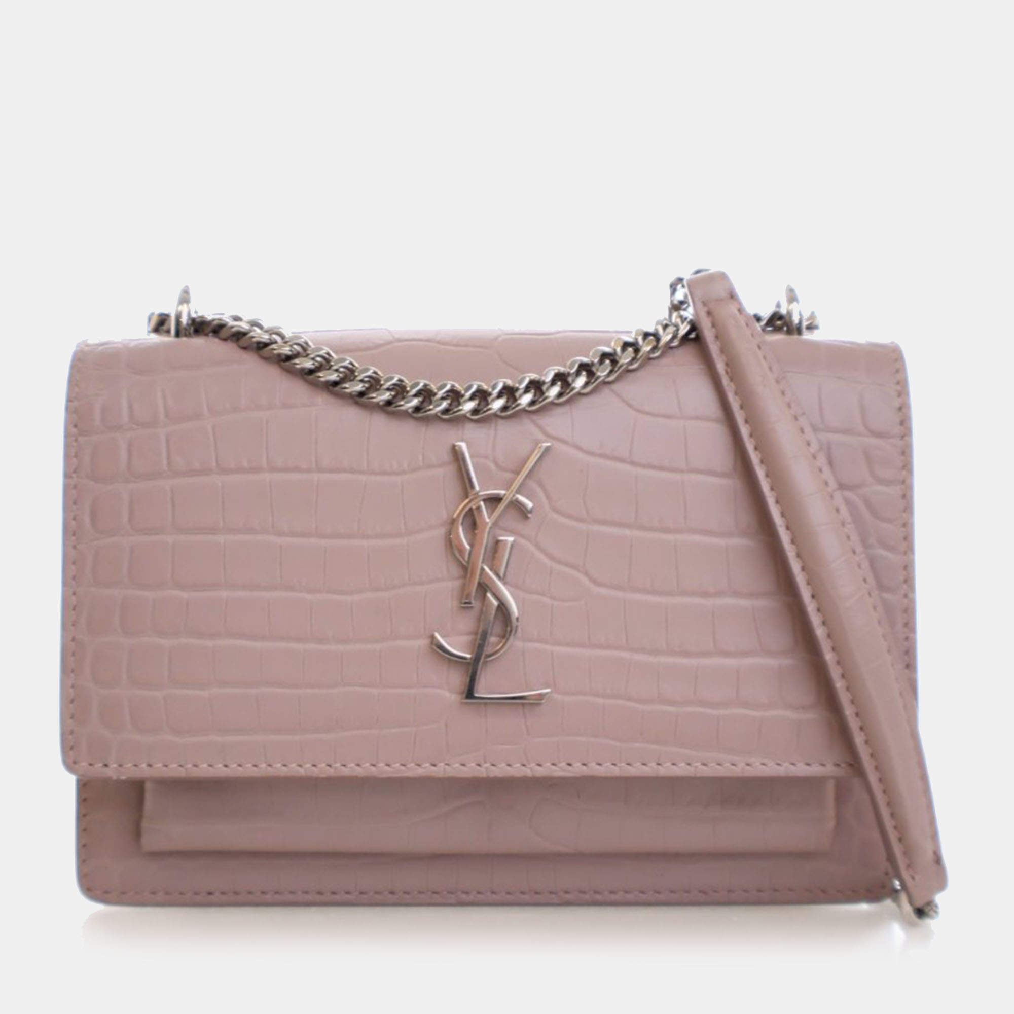 مملوكة مسبقًا Saint Laurent Sunset Mini Crocodile Embossed Leather Shoulder Bag