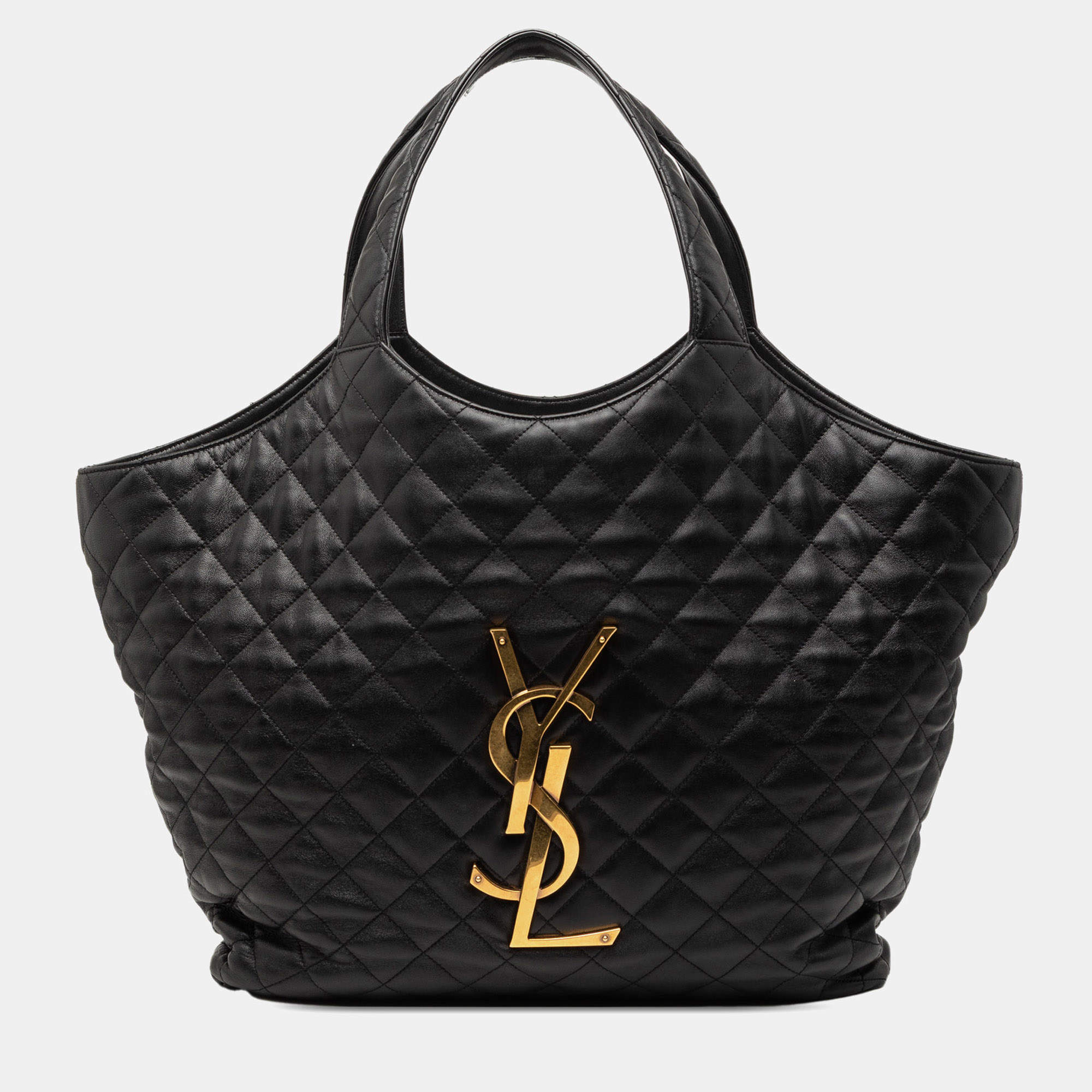 مملوكة مسبقًا حقيبة تسوق سان لوران باريس إيكار ماكسي مبطن جلد حمل أسود