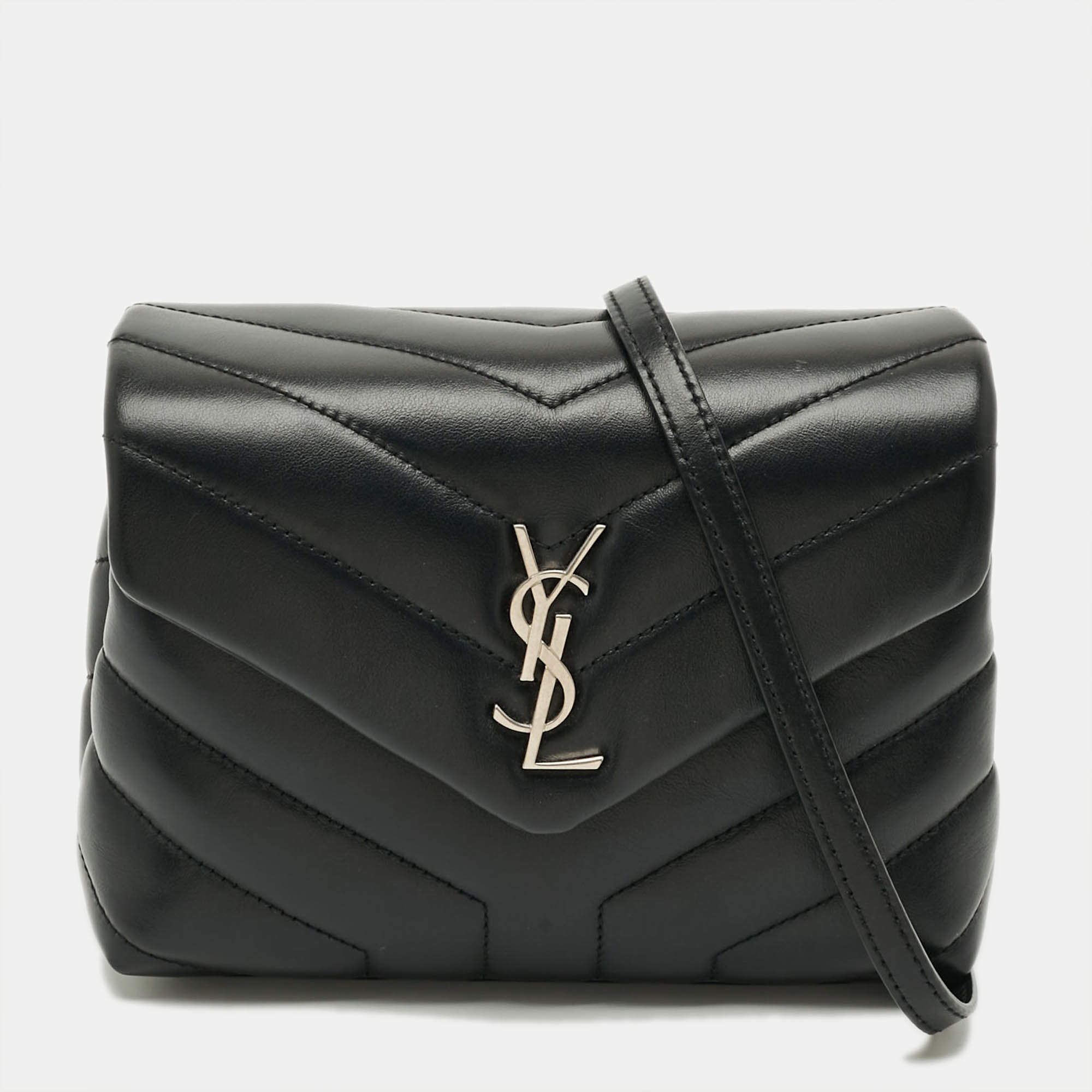 Pre Owned Saint Laurent Toy Loulou Black Matelassé Leather Crossbody Bag