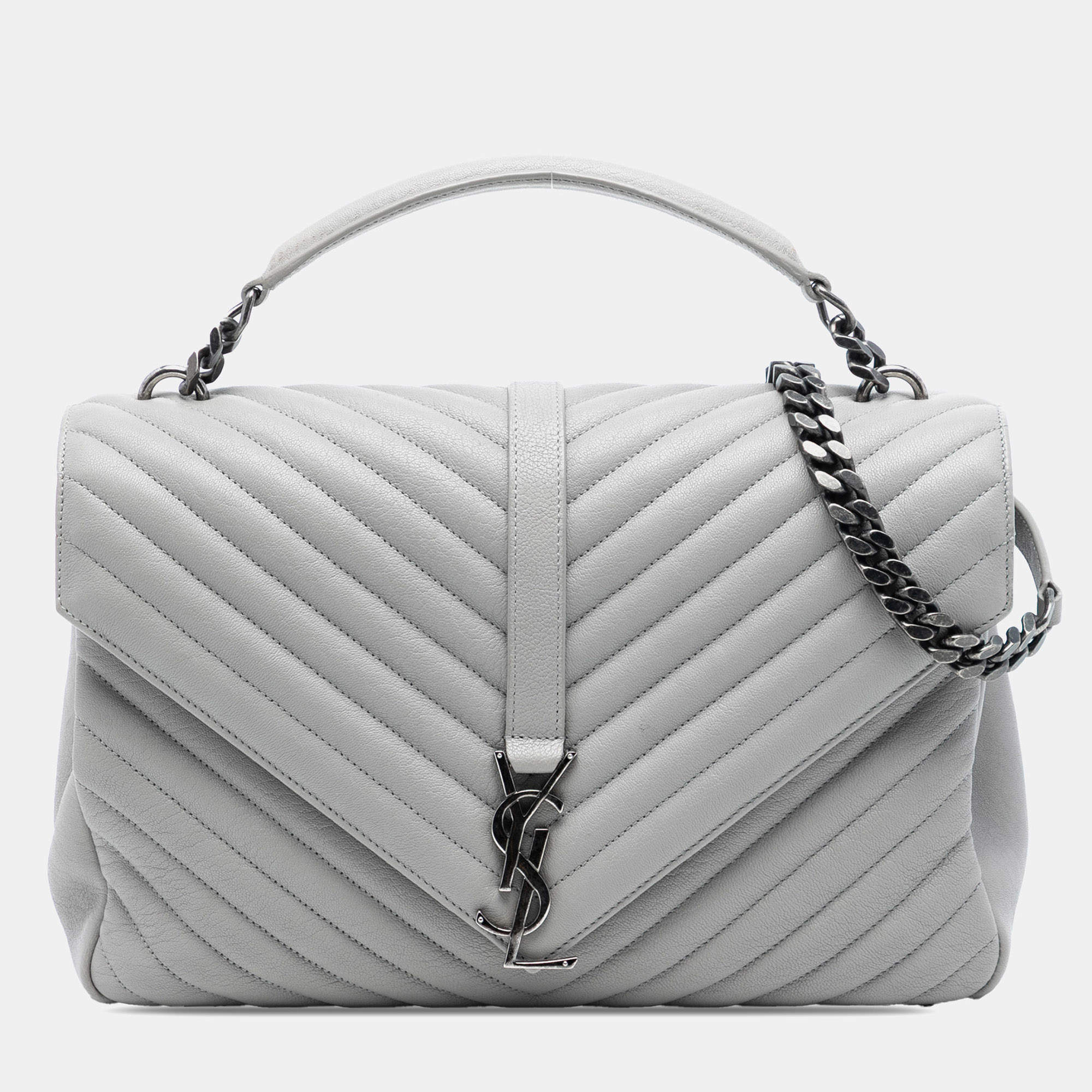 Pre Owned Saint Laurent Paris Large Chevron Sheepskin Monogram College Satchel