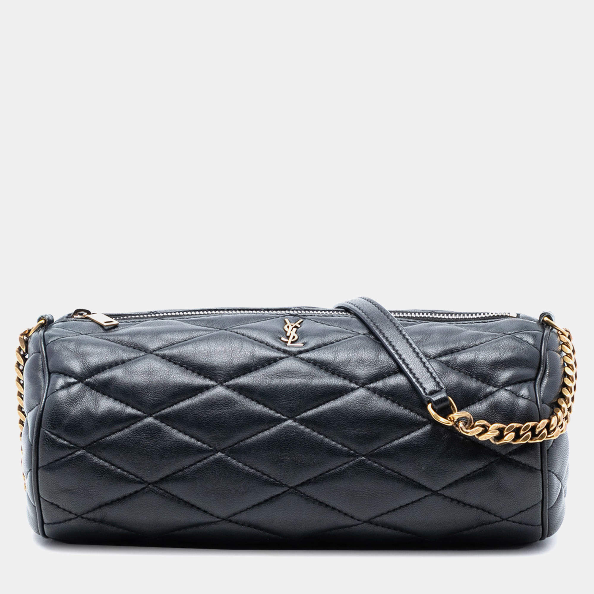 مملوكة مسبقًا Saint Laurent Paris Black Small Quilted Lambskin Sade Tube Bag