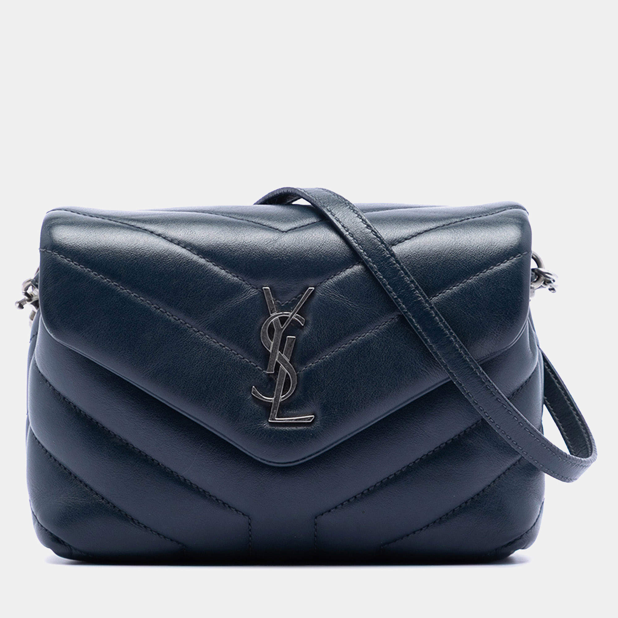 Pre Owned Saint Laurent Paris Blue Toy Matelasse Calfskin Monogram LouLou Crossbody