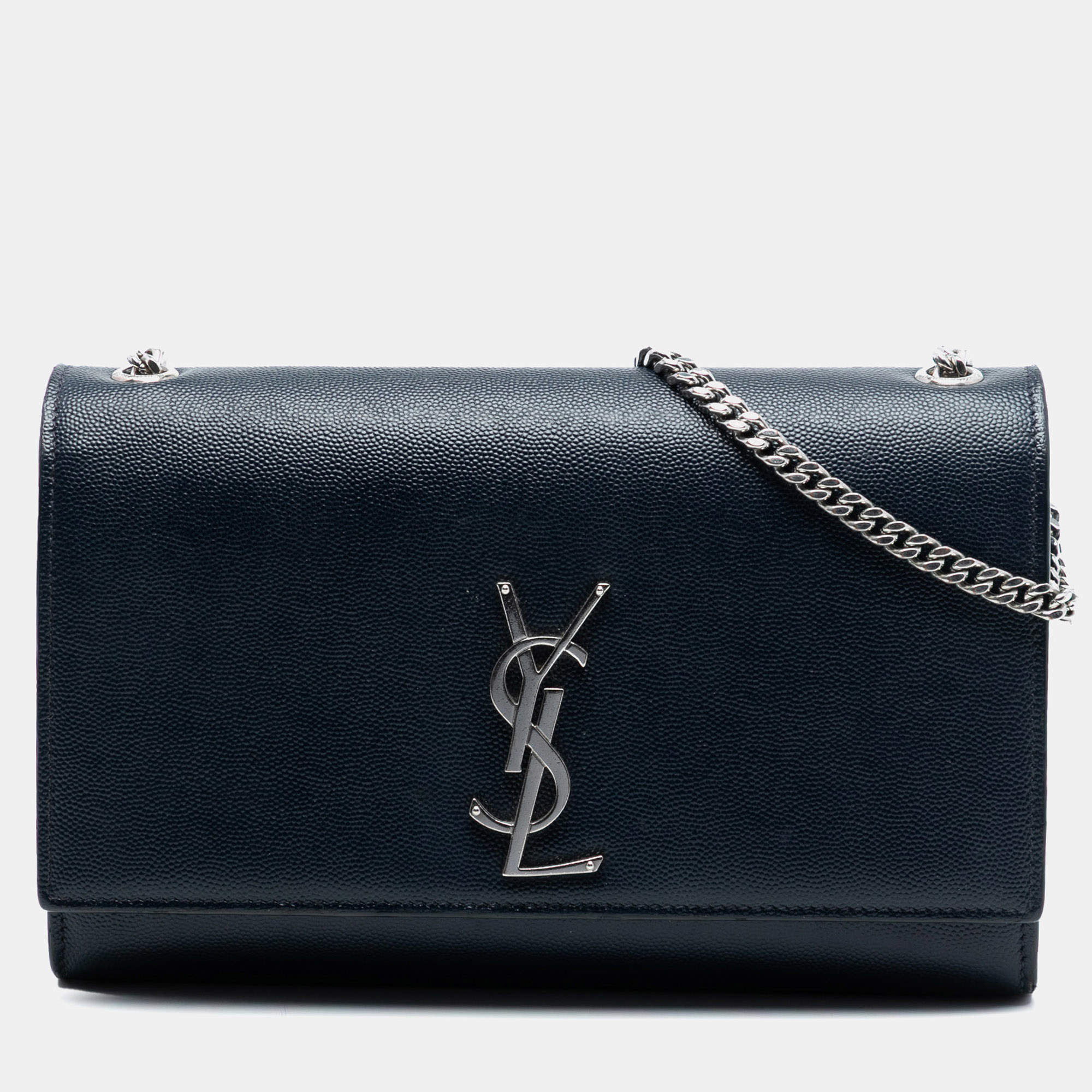 Pre Owned Saint Laurent Paris Blue Medium Grain De Poudre Monogram Kate Crossbody