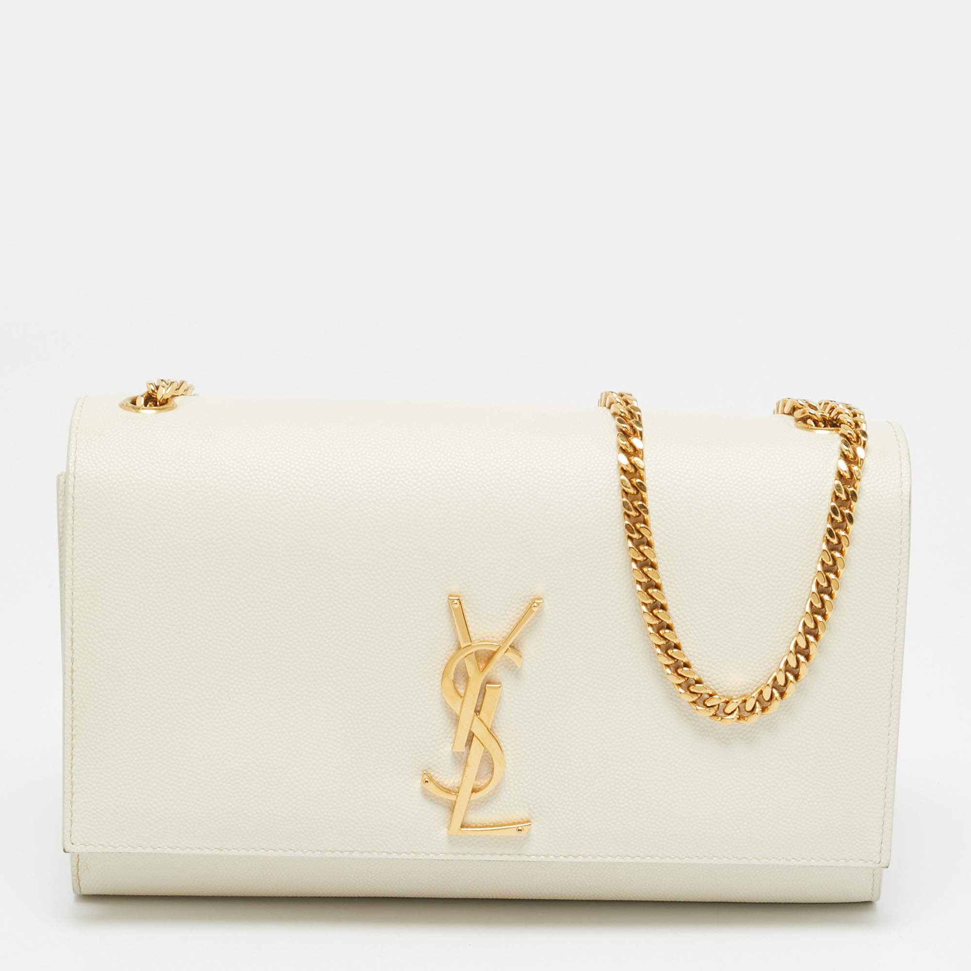 Pre Owned Saint Laurent Kate Medium White Leather Shoulder Bag