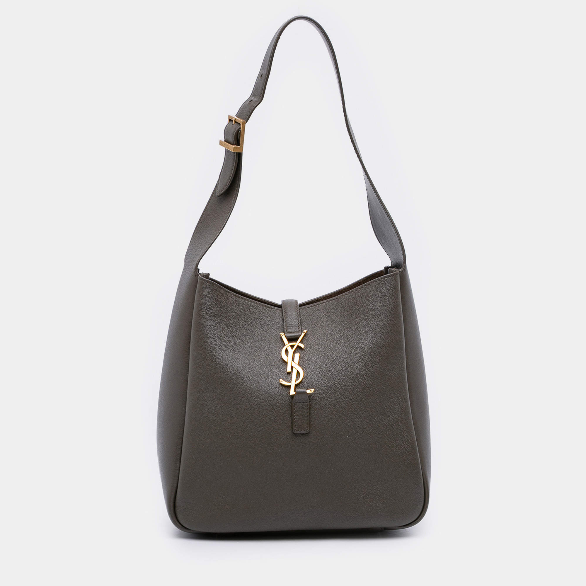 Pre Owned Saint Laurent Paris Brown Small Grained Calfskin Supple Le 5 a 7 Soft Hobo