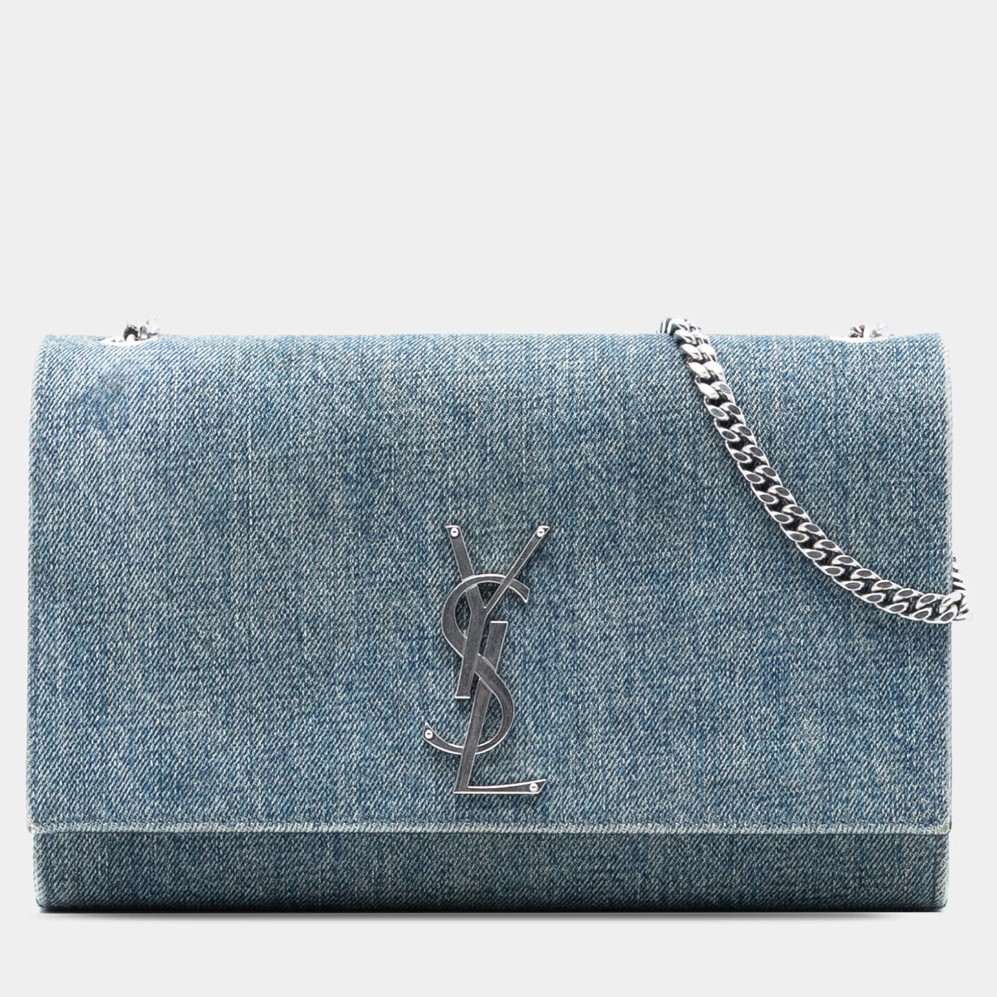 Pre Owned Saint Laurent Paris Blue Medium Denim Monogram Kate Crossbody