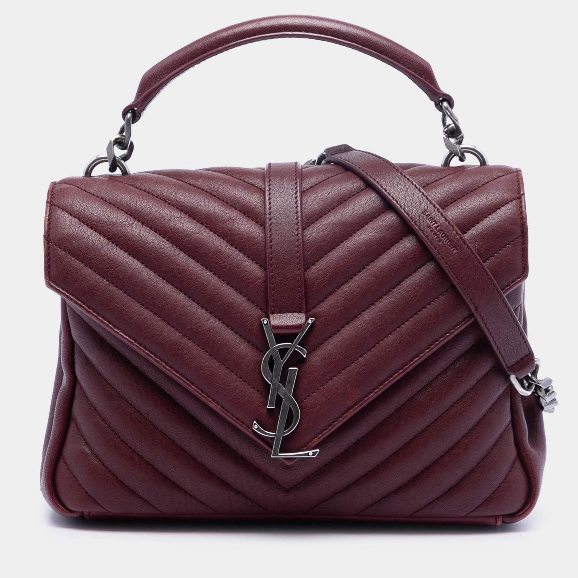 مملوكة مسبقًا Saint Laurent Paris Red Medium Chevron Sheepskin Monogram College Satchel