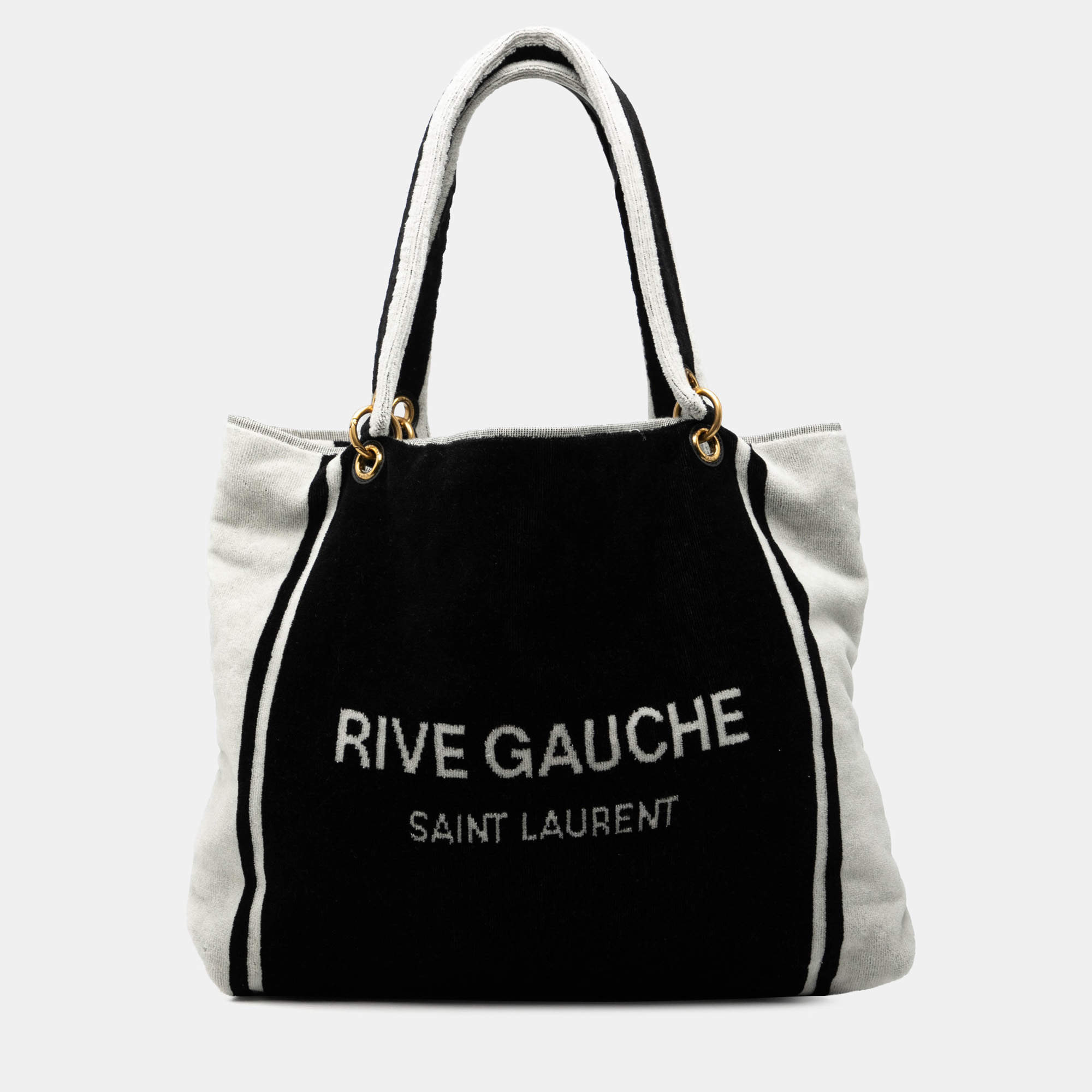 Pre Owned Saint Laurent Paris Black Terry Cloth Rive Gauche Tote