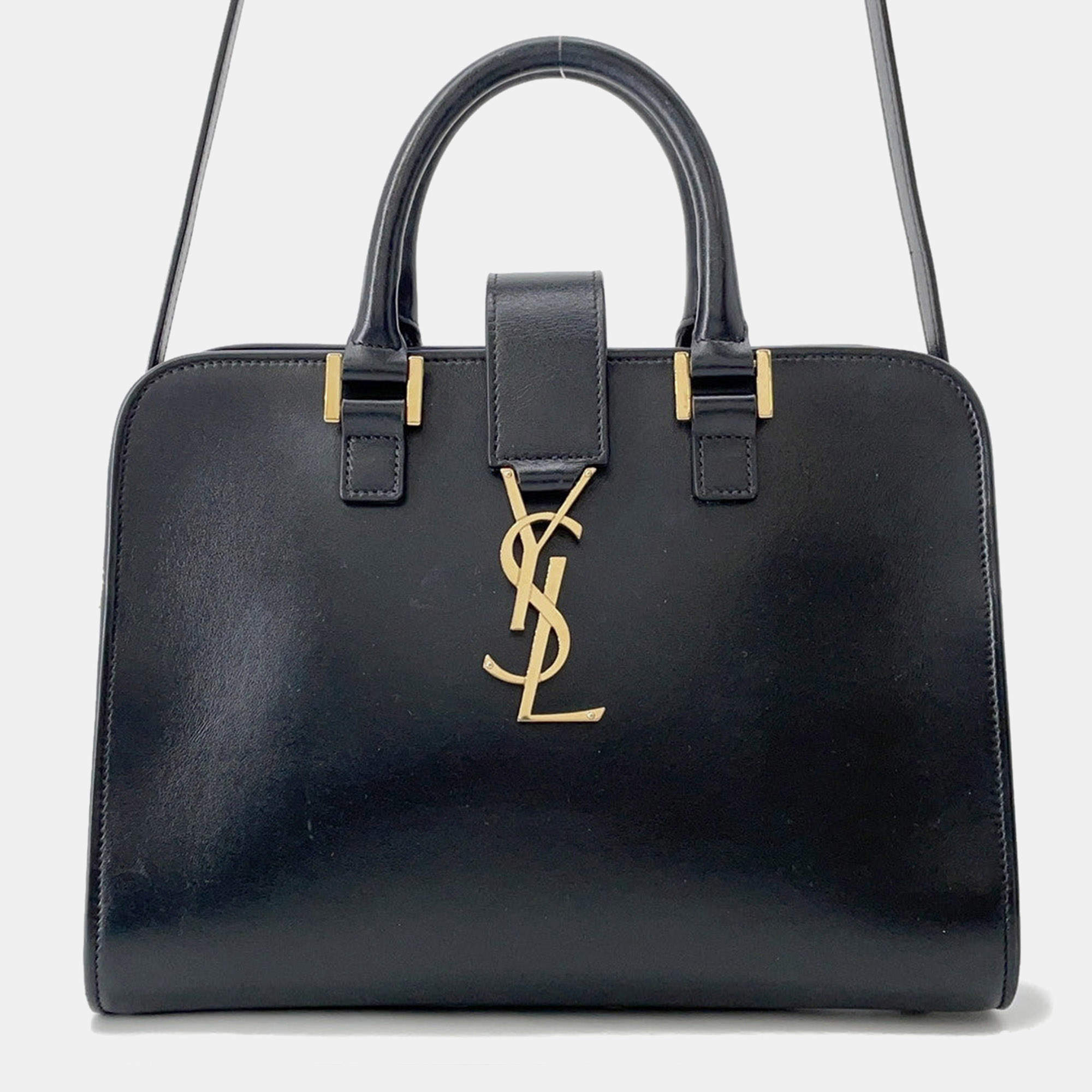 Pre Owned Saint Laurent Paris Baby Cabas 2Way Bag Black Leather