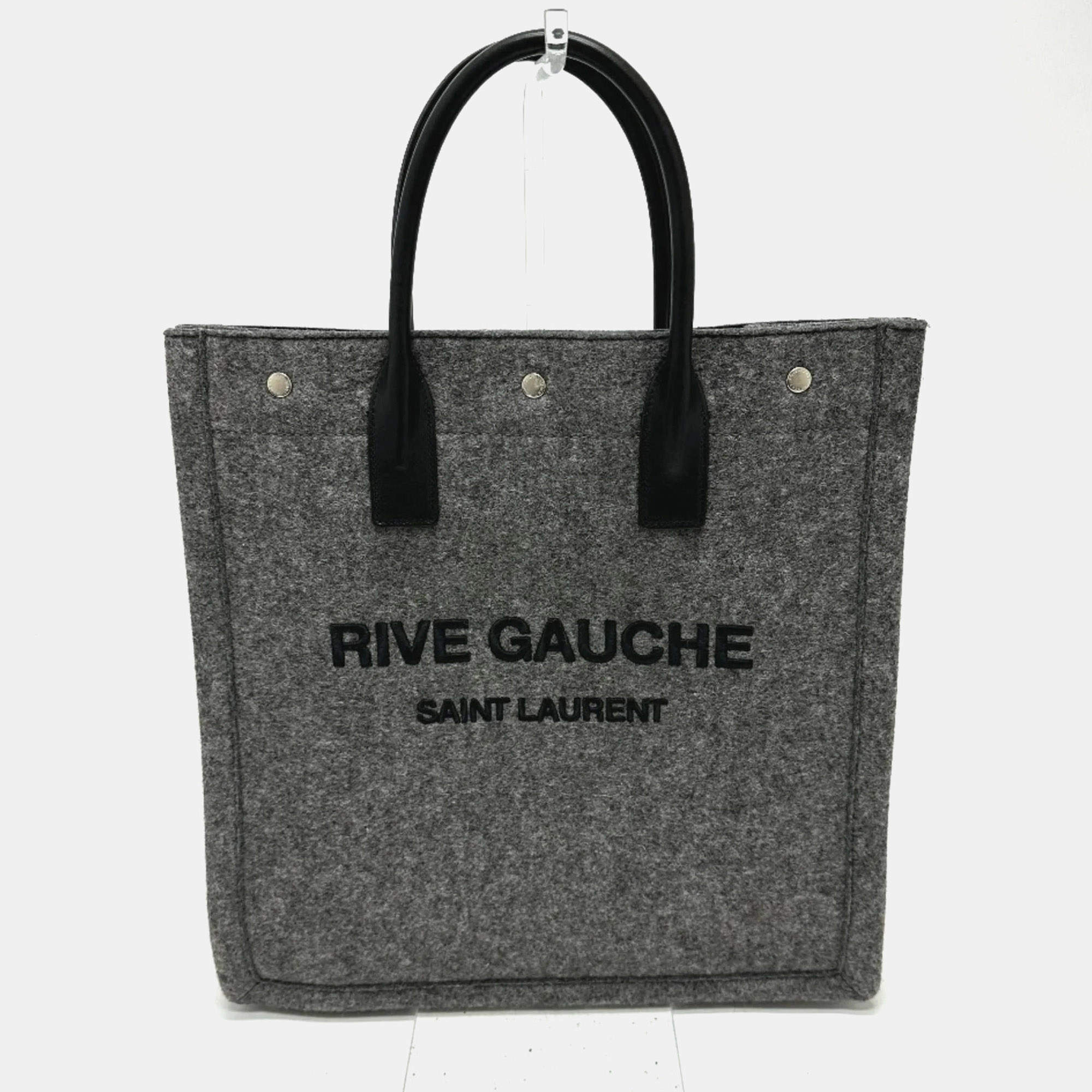 Pre Owned Yves Saint Laurent Saint Laurent Paris Rive Gauche Felt/Leather Tote Bag Gray
