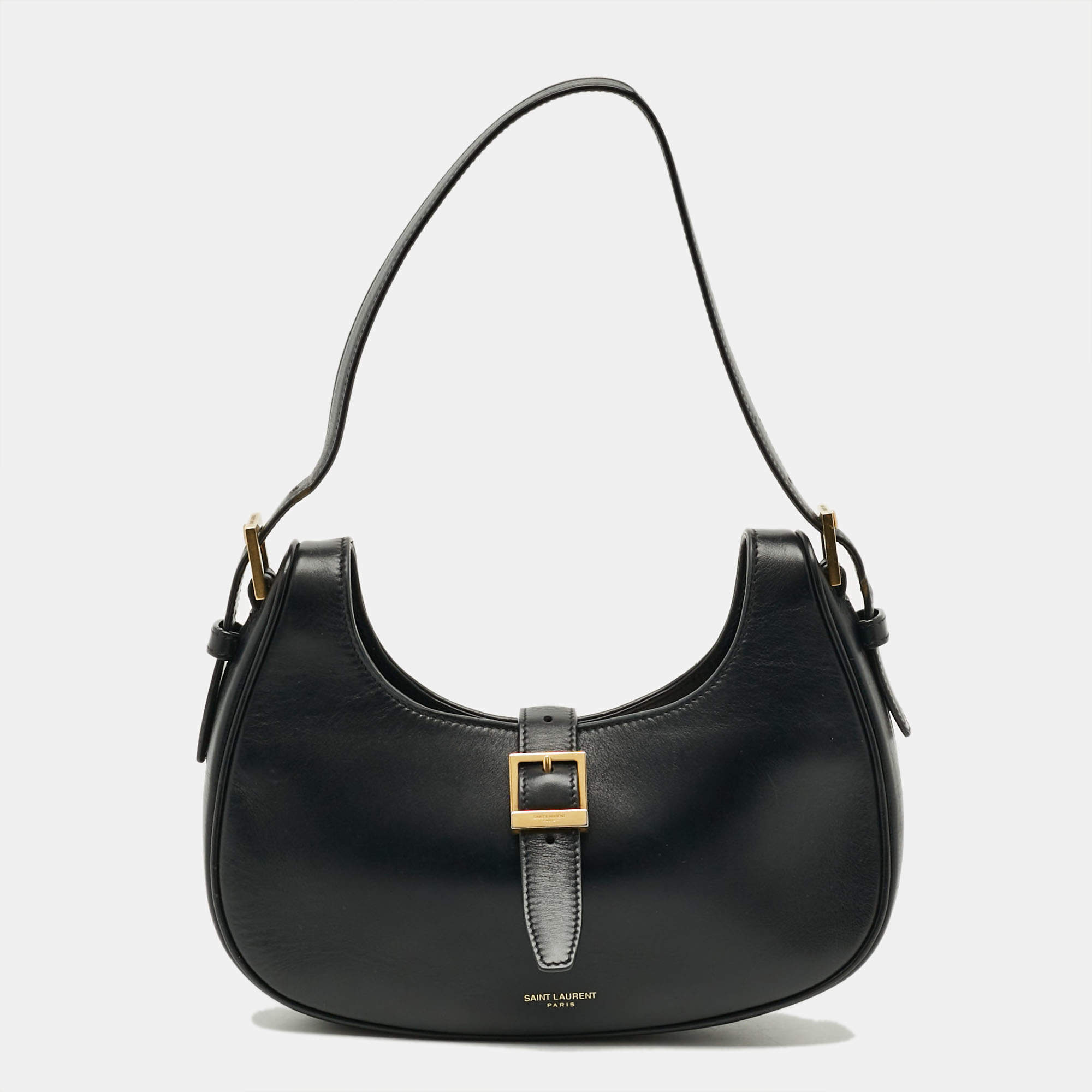 Pre Owned Saint Laurent Le Fermoir Black Leather Hobo