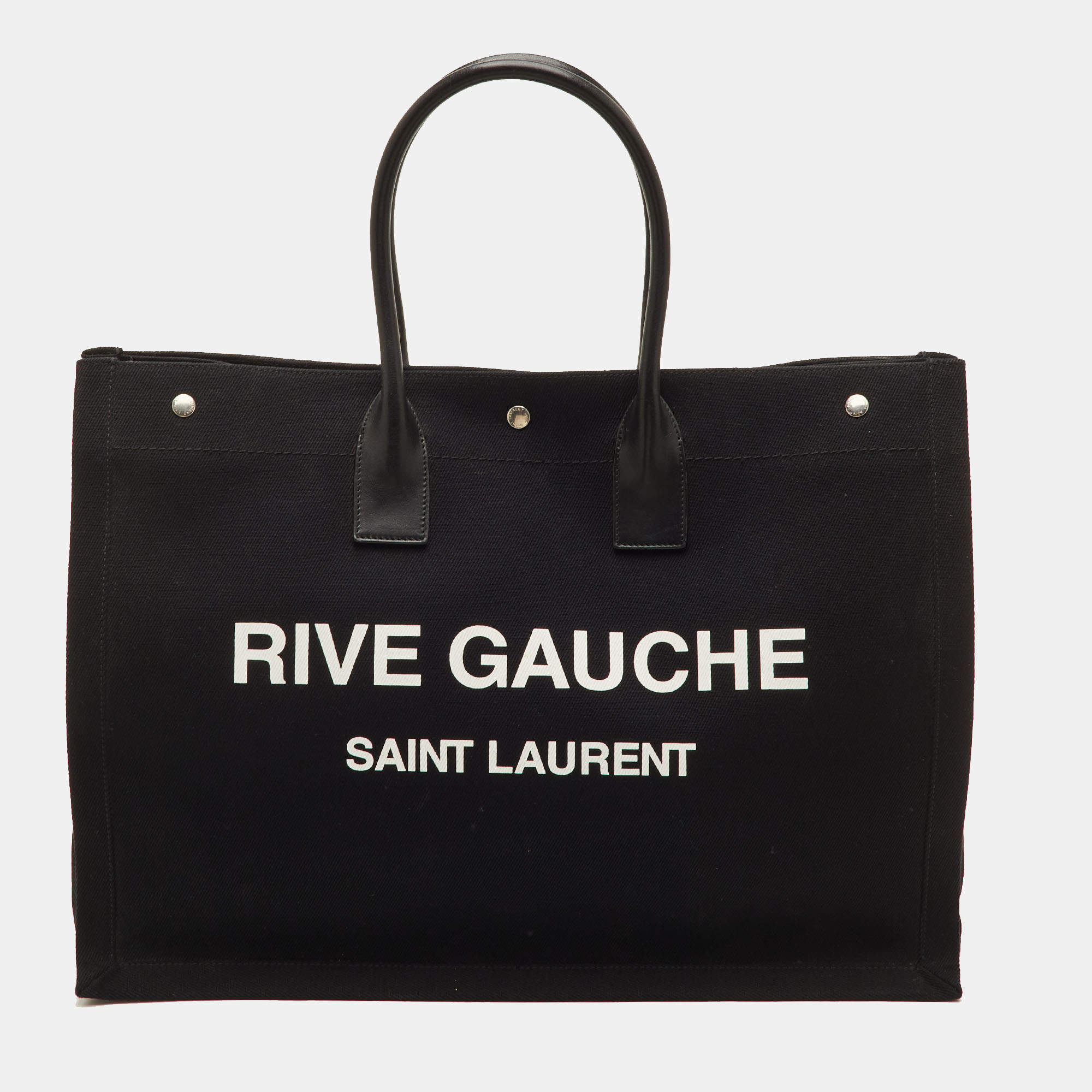مملوكة مسبقًا Saint Laurent Black Canvas and Leather Rive Gauche Shopper Tote