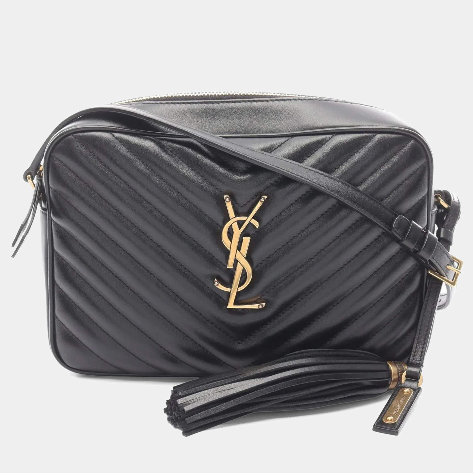 Pre Owned حقيبة سان لوران باريس لو مونوغرام كتف جلد أسود