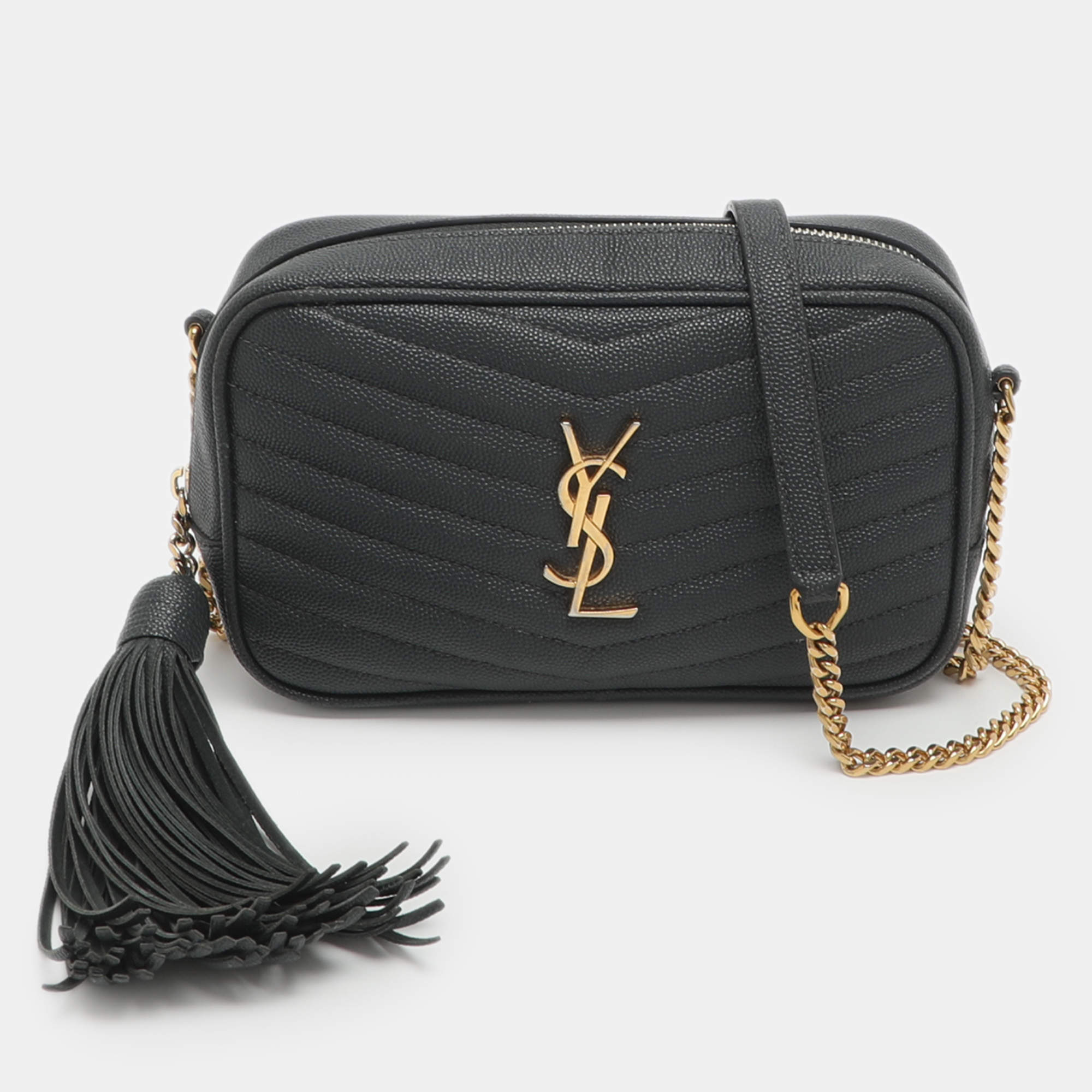 Pre Owned Saint Laurent Lou Mini Grey Leather Crossbody Bag