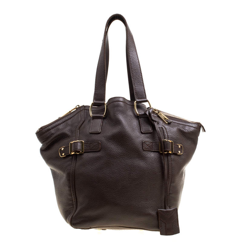Pre Owned Yves Saint Laurent Brown Leather Small Downtown Tote