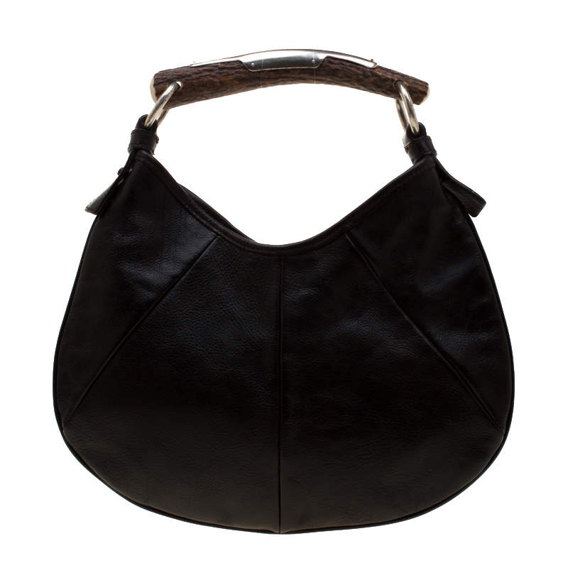 Pre Owned Yves Saint Laurent Dark Brown Leather Mombasa Horn Hobo
