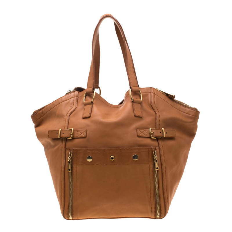 Pre Owned حقيبة يد سان لوران داونتاون كبيرة جلد لامعة سوداء