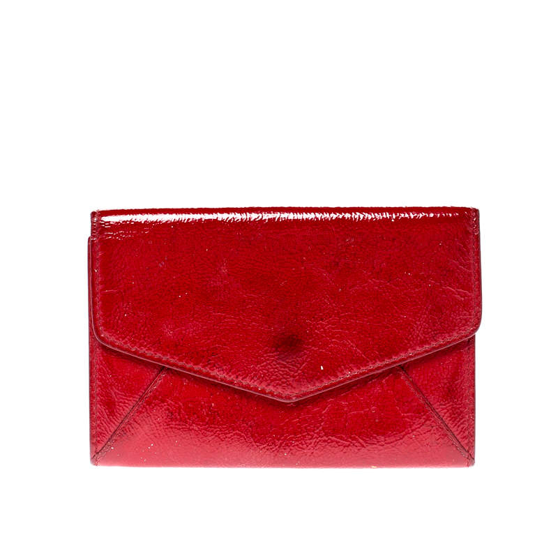 مملوكة مسبقًا Saint Laurent Paris Red Leather Small Envelope Wallet