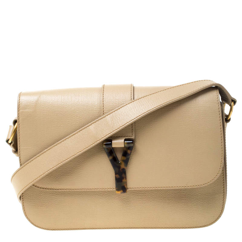 Pre Owned Saint Laurent Beige Textured Leather Large Chyc Shoulder Bag