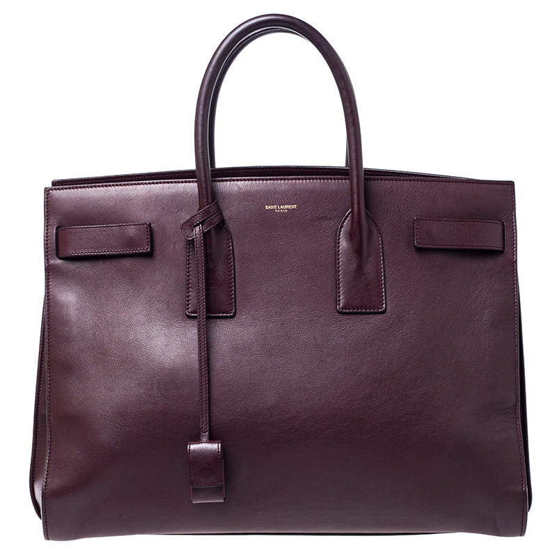 مملوكة مسبقًا حقيبة يد سان لوران ساك دو جور كبيرة جلد عنابية