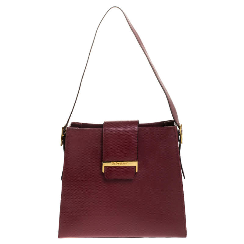 مملوكة مسبقًا حقيبة كتف سان لوران باريس جلد نقش سحلية حمراء