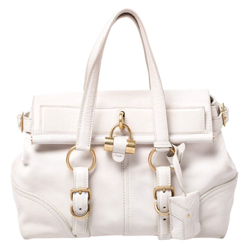 Pre Owned حقيبة سان لوران ريفا غوش جلد كريمي