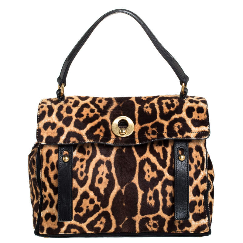 Pre Owned Saint Laurent Brown/Black Calfhair and Leather Medium Muse Two Satchel