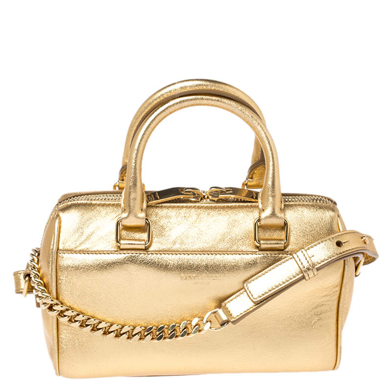 Pre Owned Saint Laurent Paris Metallic Gold Leather Classic Duffel Bag