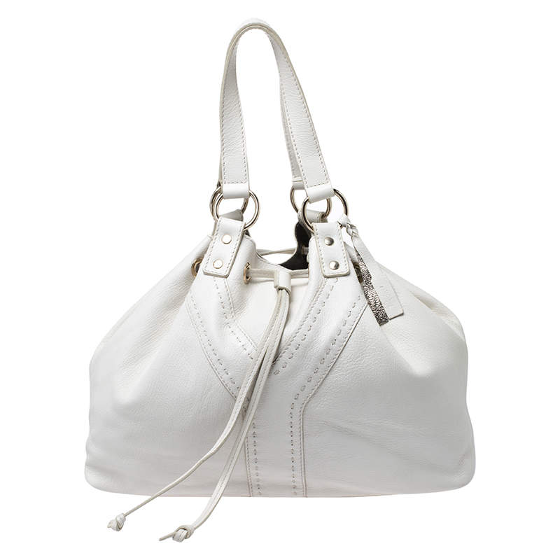 Yves Saint Laurent White/Grey Leather Reversible Double Sac Y Tote