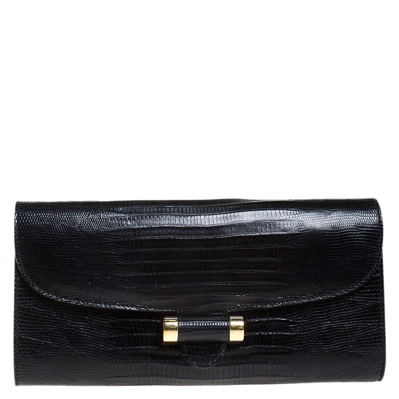 Pre Owned Saint Laurent Black Embossed Leather Muse Clutch