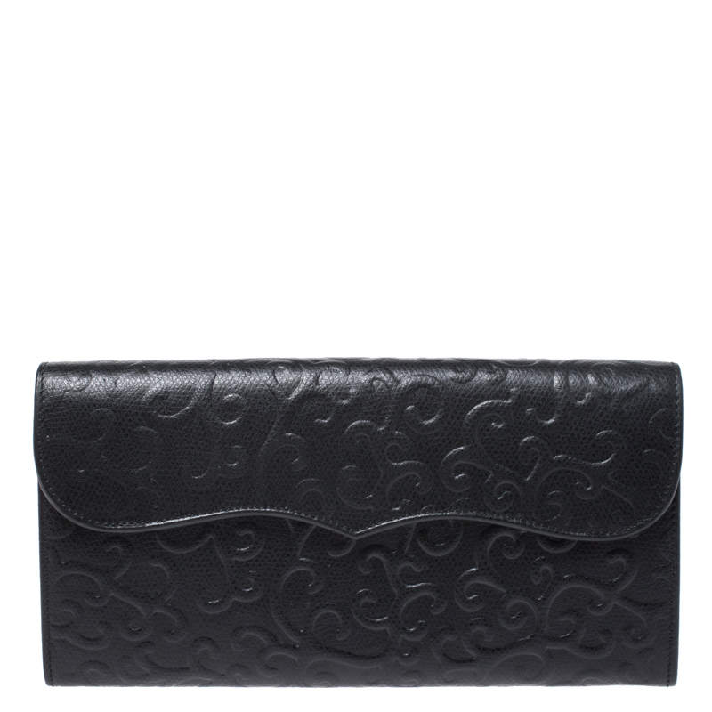 Pre Owned Saint Laurent Black Embossed Leather Continental Wallet