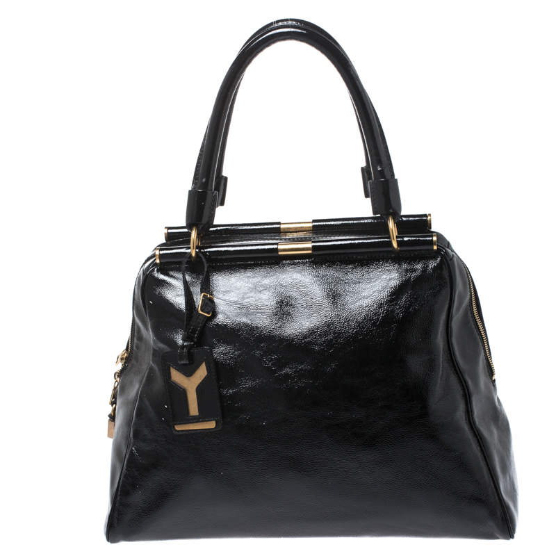 Pre Owned Yves Saint Laurent Black Patent Leather Medium Majorelle Satchel