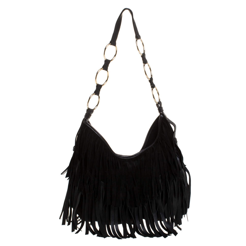 【中古】 La Boheme： Noir Shaper’sHal SAINT LAURENT Vernice Chiffon Tassel Embellished Pierre Pon