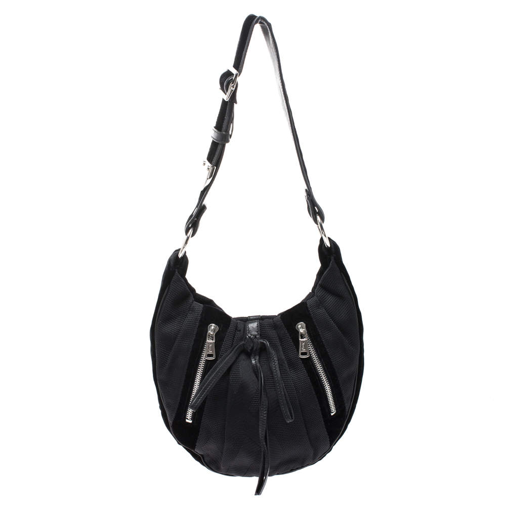 Pre Owned Saint Laurent Paris Black Canvas and Velvet RG Classic Pleated Hobo